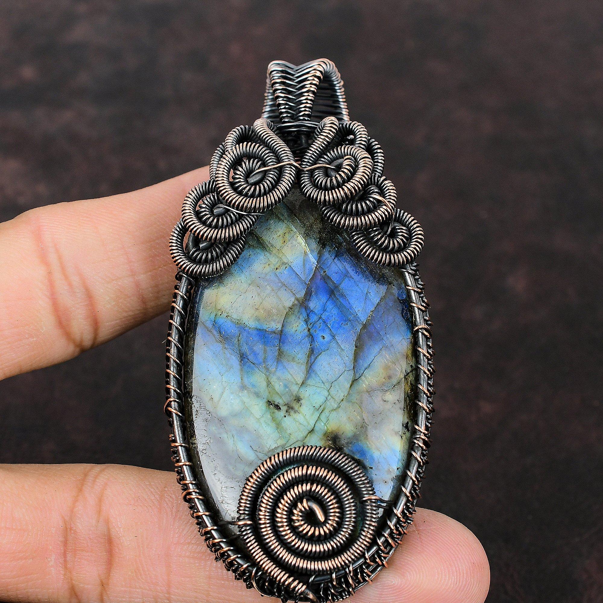 Labradorit Kupfer Anhänger Kupferdraht umwickelter Anhänger Edelsteinanhänger Labradorit Anhänger Schmuck Handgefertigter Kupferschmuck Jubiläumsgeschenk