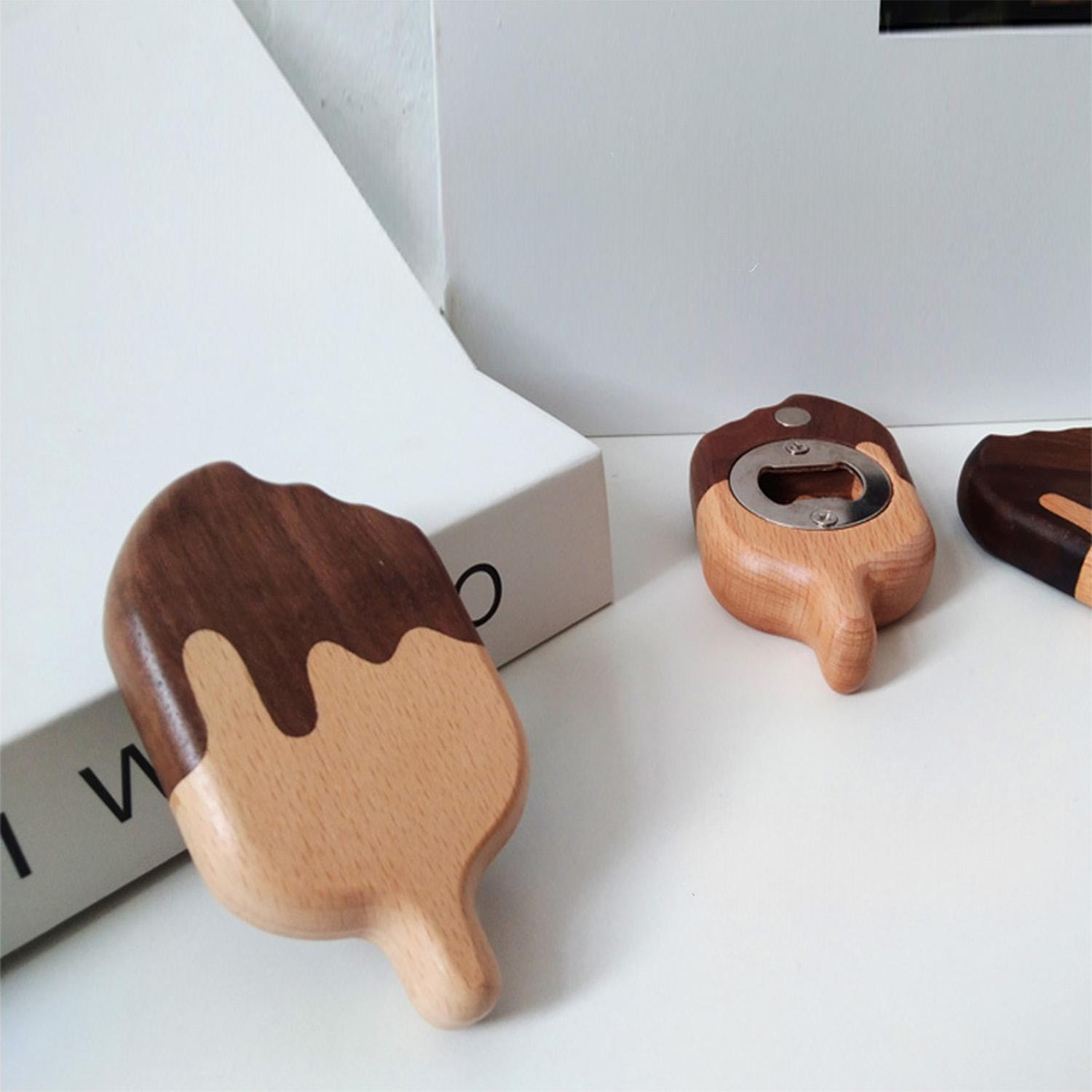 Magnetic Walnut Bottle Opener , Ice Cream Model,Suitable for Home Decoration and Bar