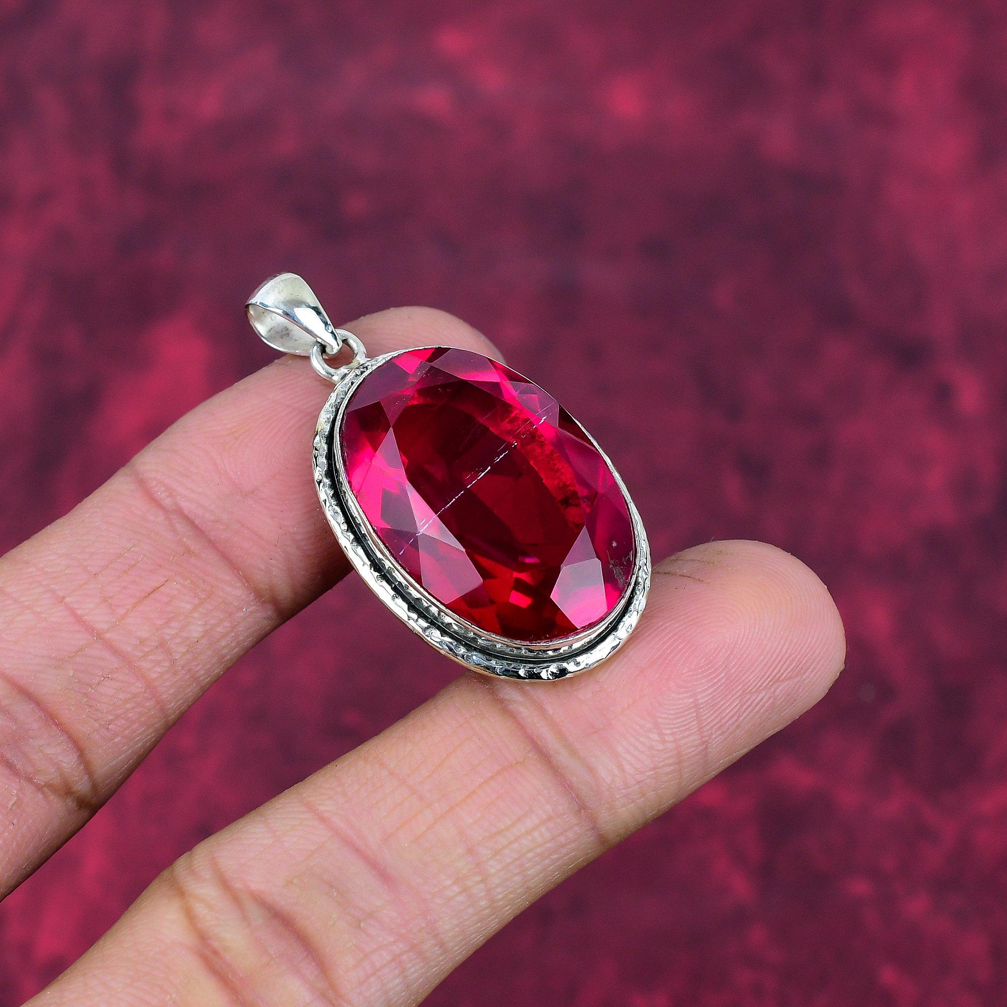 Garnet 925 Solid Sterling Silver Pendant, Handmade Gemstone Pendant Jewelry, Gifts For Wife Brand New Pendant