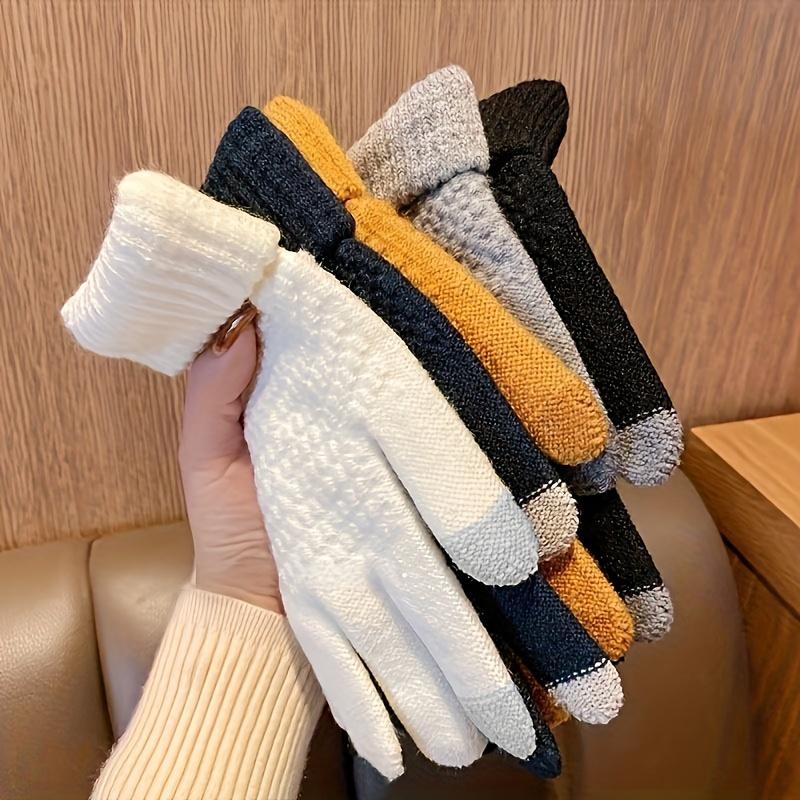 Pair of Knitted Gloves for Touch Screen - 1 Pair, Warm Winter Gloves for Cycling and Outdoor Activities - Plain White