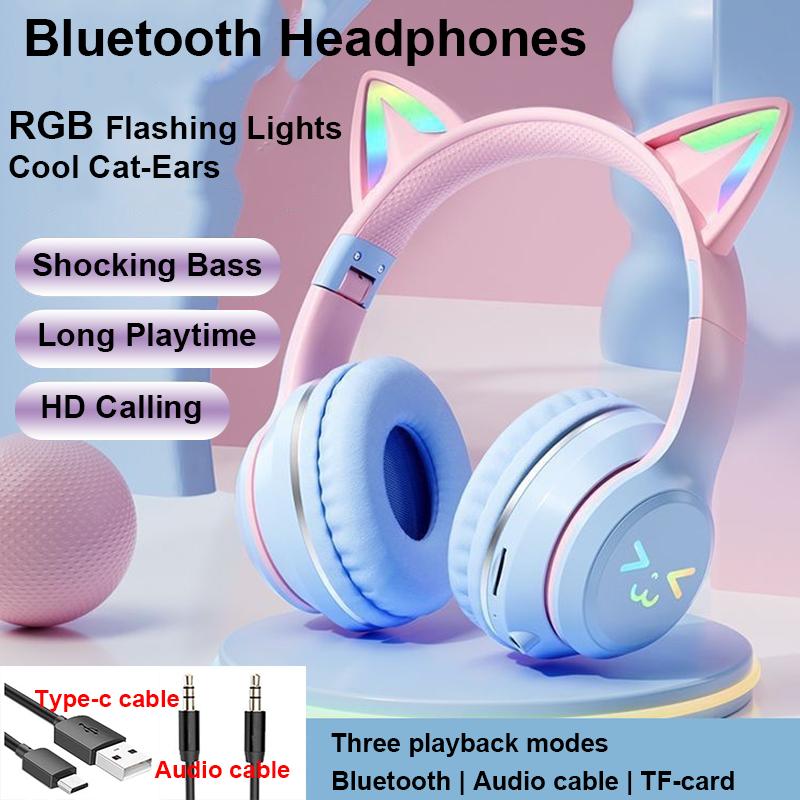 Słuchawki RGB Glow Bezprzewodowe Słuchawki 5.3 Kocie Uszy Bluetooth Słuchawki Sportowe Bluetooth Odtwarzacze MP3 Mikrofon Wyprzedaż Zestaw Słuchawkowy Gamer