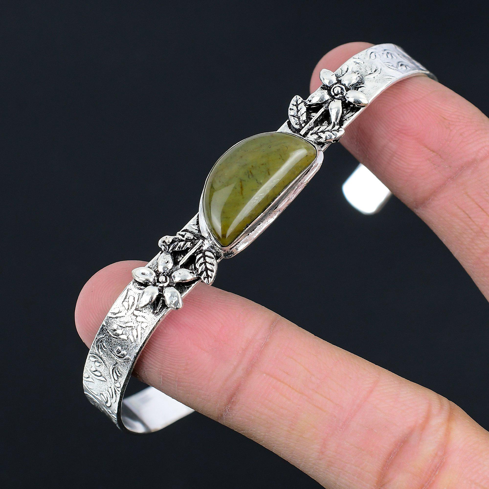 Womens Day Sale Sterling Silver Polychrome Jasper Stone Flower Bangle Jewelry