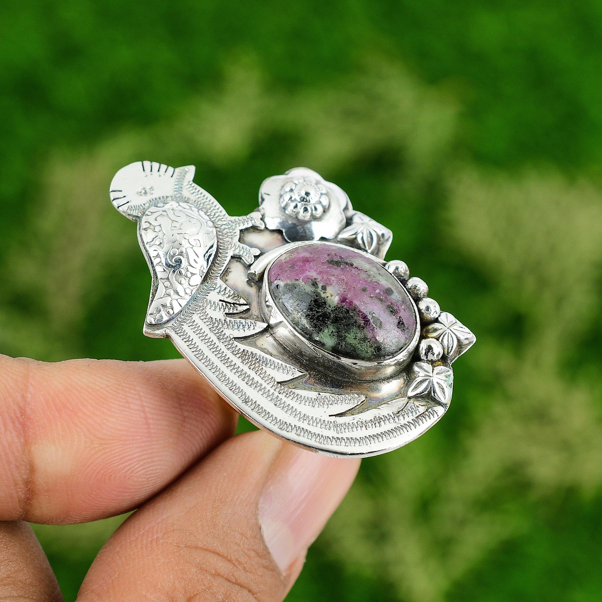 Gift For Women Stackable Bird Adjustable Ring 925 Silver Natural Ruby Zoisite