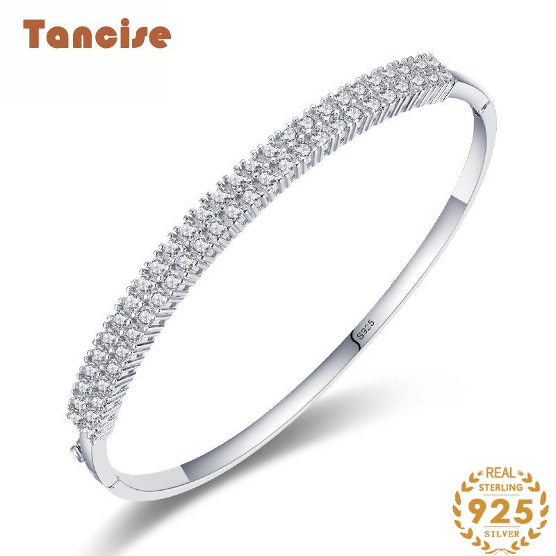 Tancise Klassisches Zirkon-Armband aus 925er-Sterlingsilber, Schmuck, geometrische Perlenketten-Gliederarmbänder, modisches, feines Hochzeitsgeschenk für Freundin und Frauen
