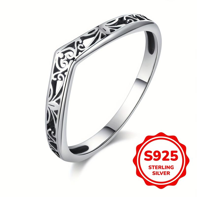 Vintage 925 Sterling Silver Rings for Women Carved Pattern Hollow Out Finger Accessory Exquisite Punk Party Jewelry Gifts