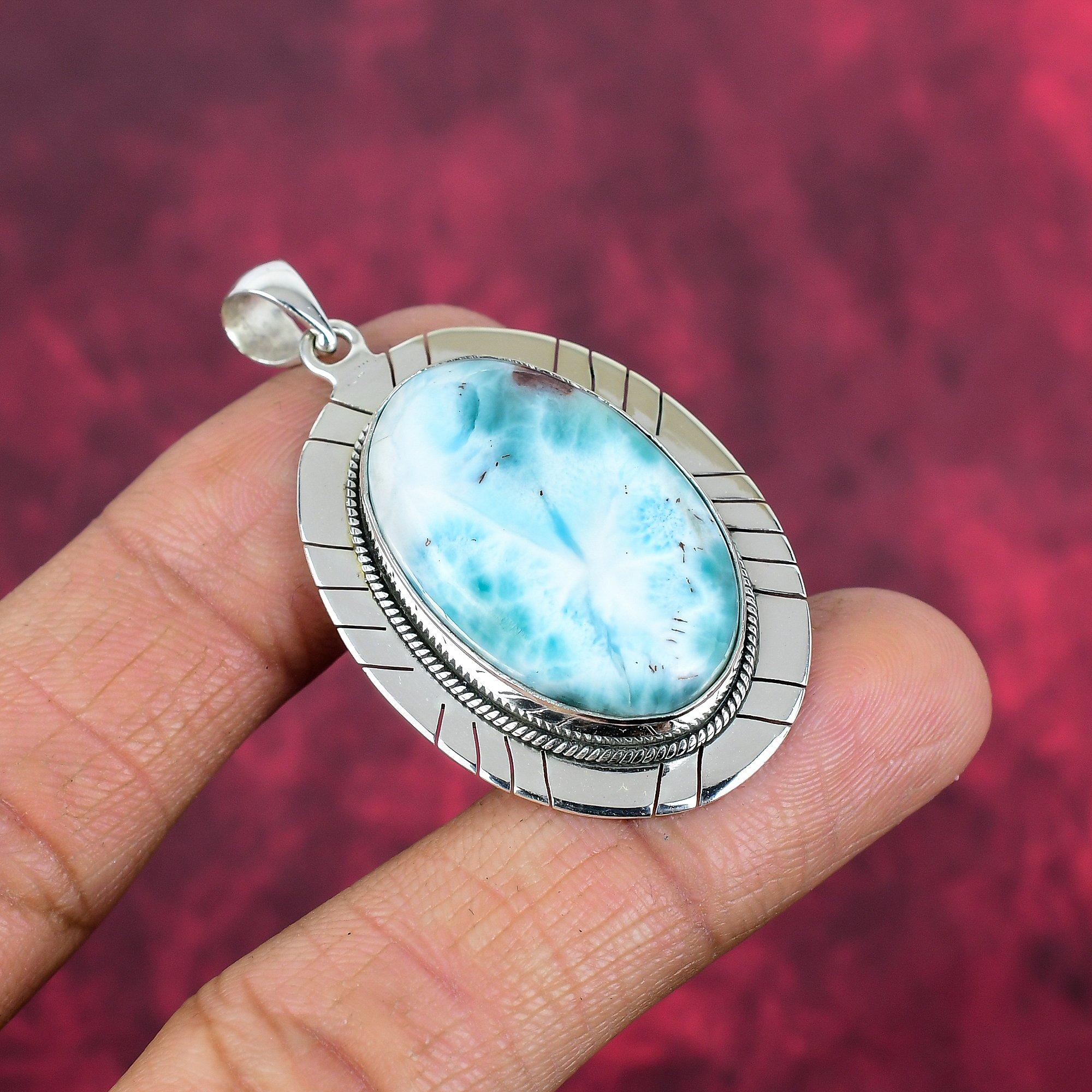 Larimar Pendant Gemstone Jewelry, 925 Solid Sterling Silver Pendant, Handmade Jewelry Birthstone Pendant, Gift For Him