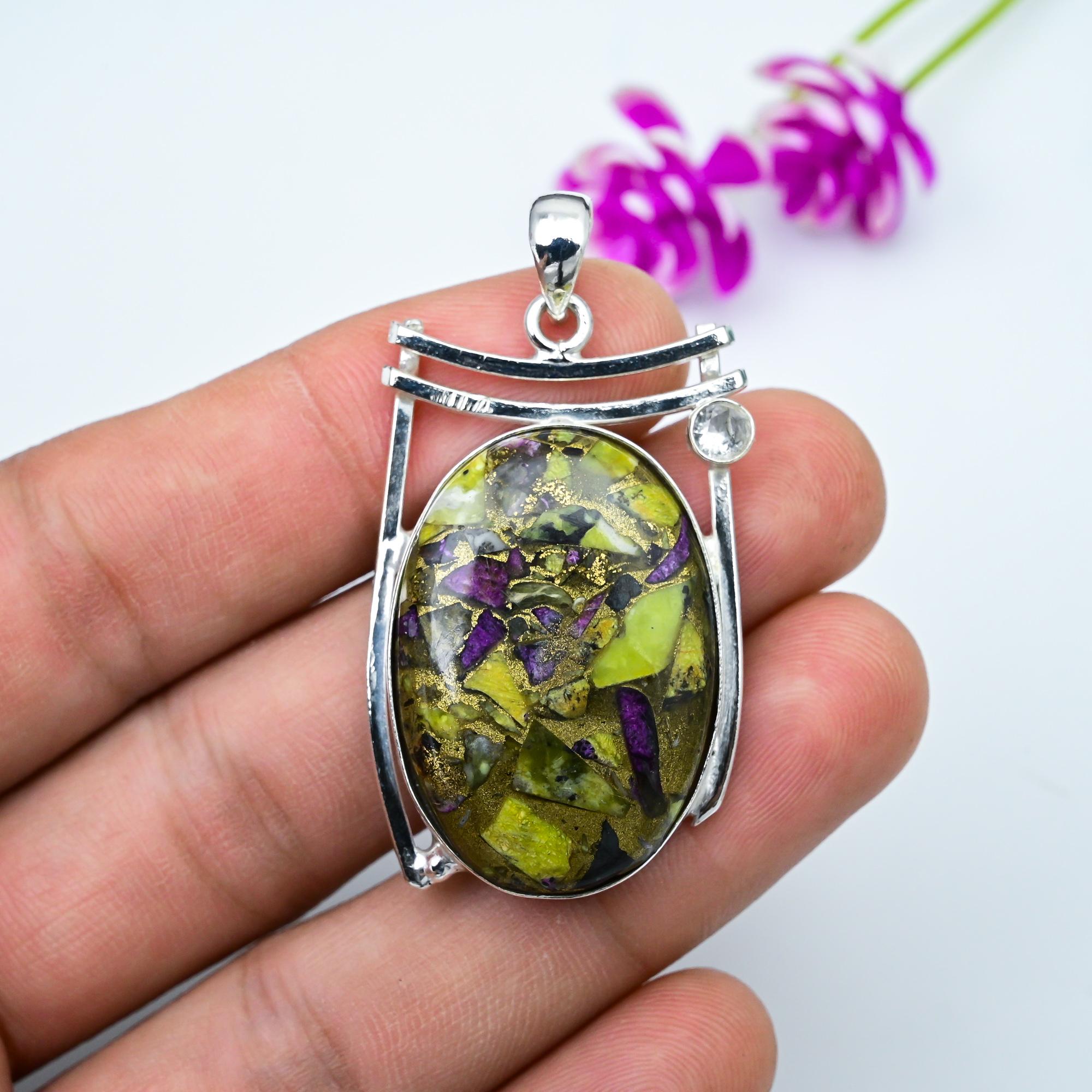 Copper Stichtite, White Topaz  Pendant, 925 Solid Sterling Silver Gemstone Jewelry, Handmade Pendant, For Thanksgiving