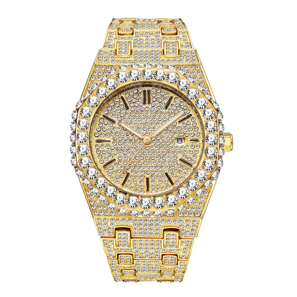 MISSFOX Luxury Iced Diamond Watch Men Date Fashion Waterproof Quartz Clocks Hip Hop Gold Jewelry Wristwatch