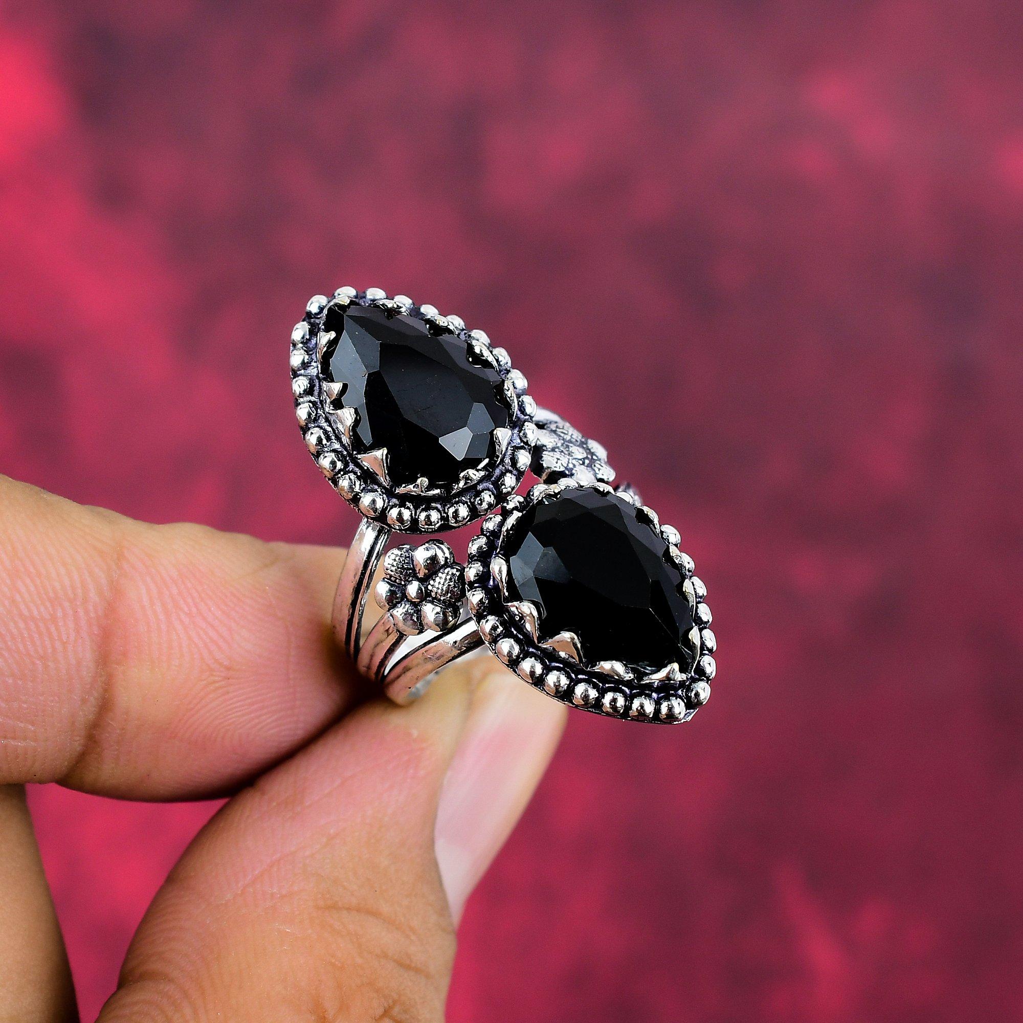 Svart Spinellring, 925 Massiv Sterling Silver Ring Handgjorda Ädelstenssmycken, Gåvor Till Fru Helt Ny Ring