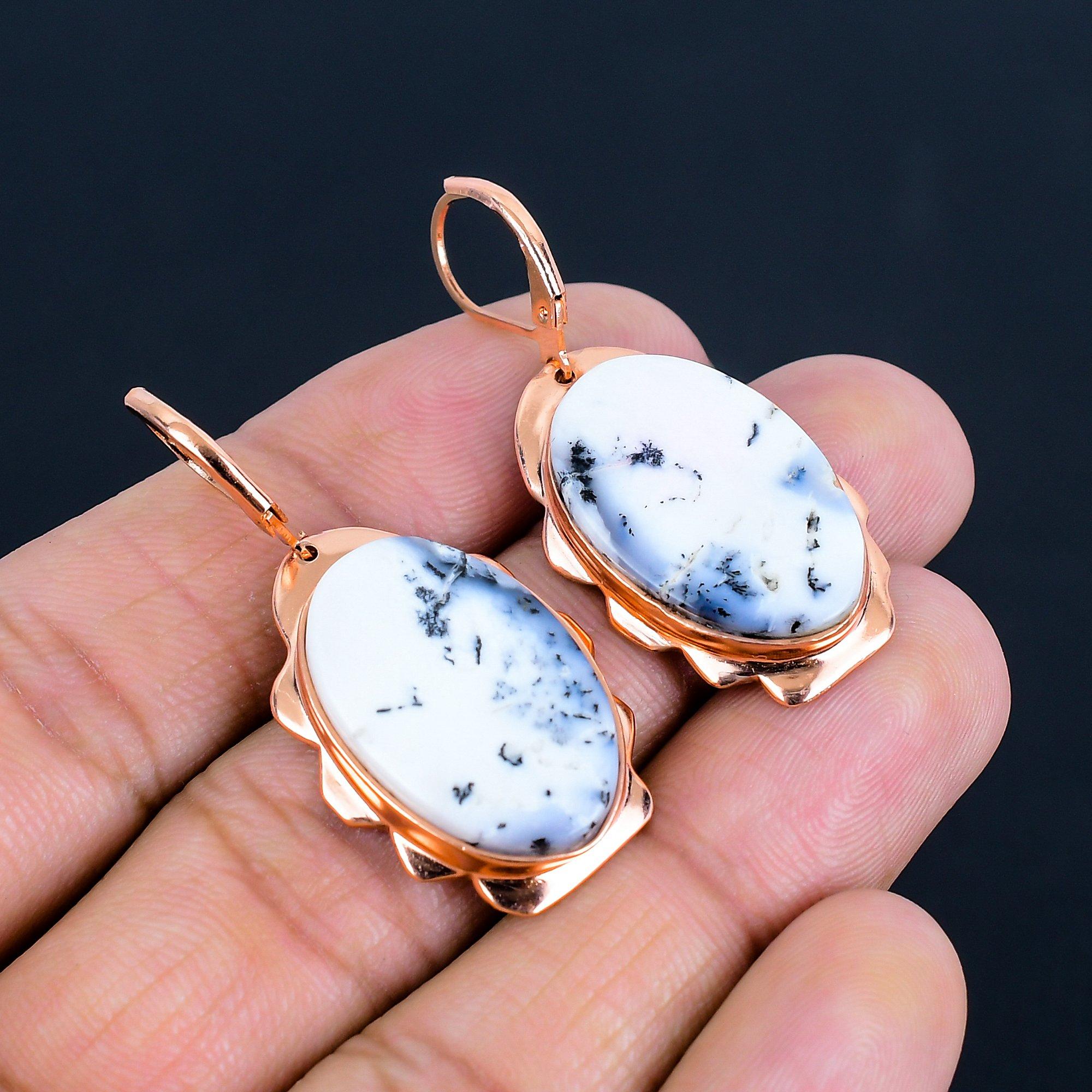 Dendrite Opal Gemstone Handmade Copper Jewelry Earring For Wedding Gift