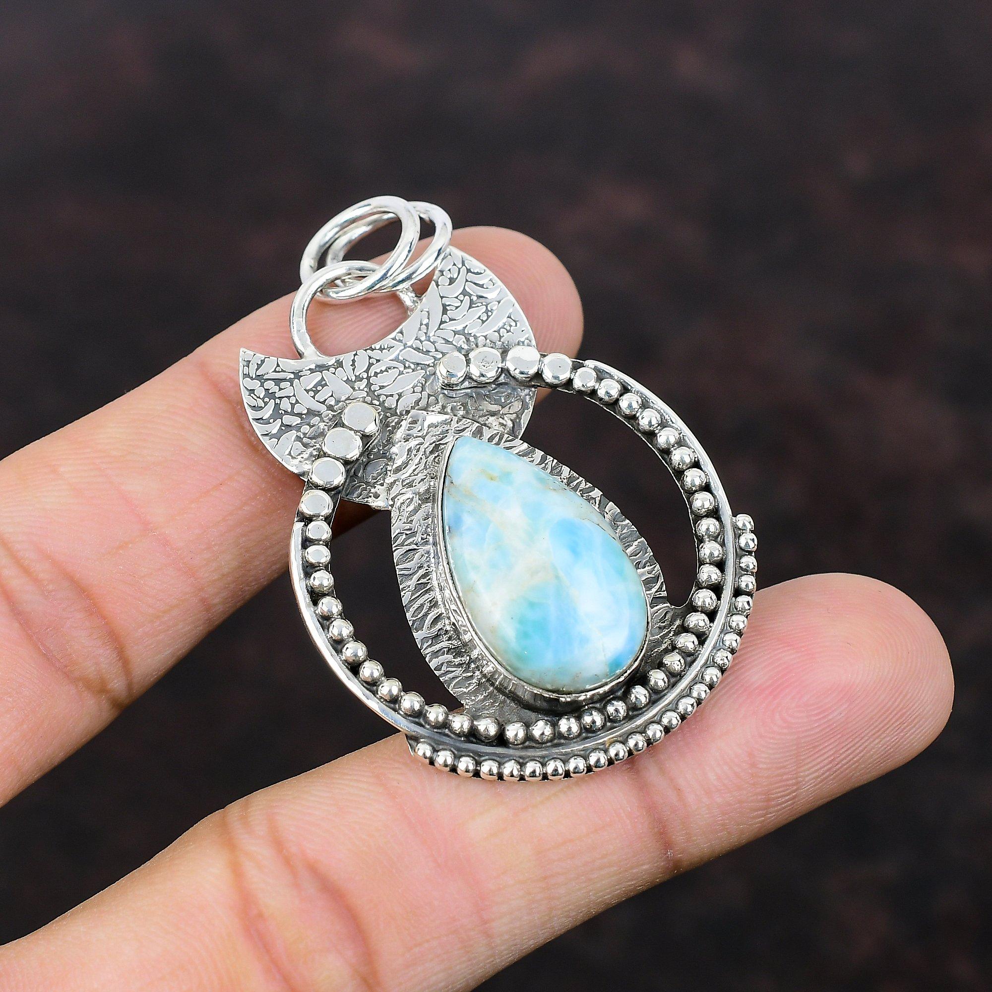 Larimar Hänge Mycket Vackert Ädelstenssmycke 925 Sterling Silver Hänge Handgjort Smycke Födelsestein Hänge Gåva Till Mor Antikt Hänge