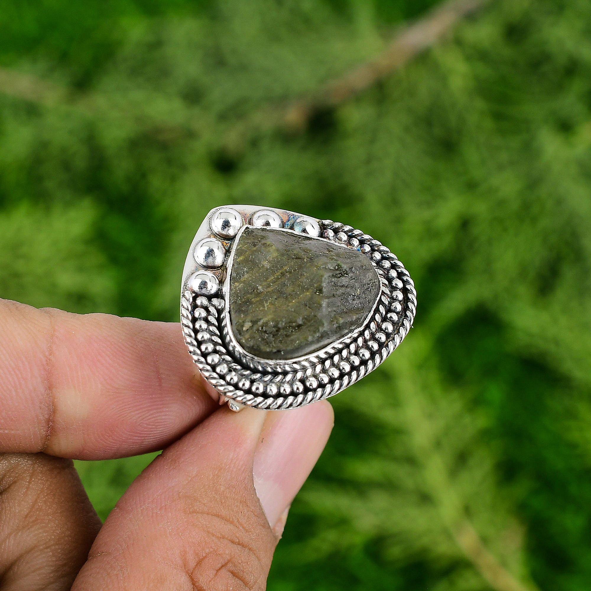 Labradorite Rough Gemstone Statement Third Eye Chakra Sister New Ring 925 Silver
