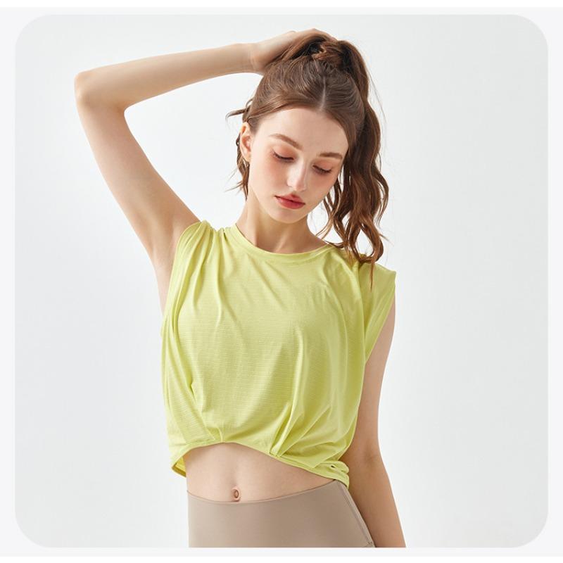 Women's Quick-drying Sports Vest Summer Jacquard Thin Fitness Yoga Smock Sleeveless Loose Short Fitness Clothing