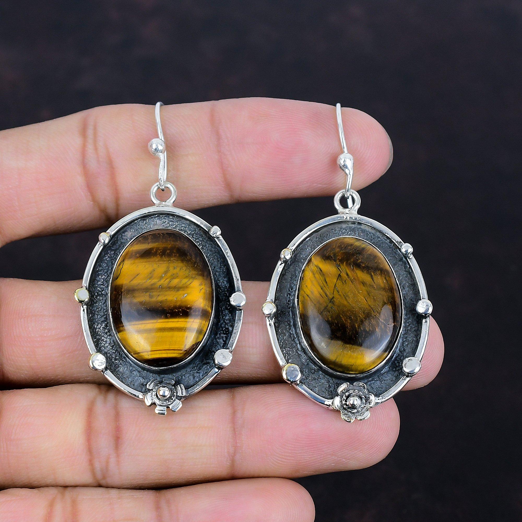 Tiger's Eye Earring Handmade Jewelry Real Gemstone Earrings 925 Sterling Silver Earring Birthstone Jewelry Awesome Drop Earring Gift For Her