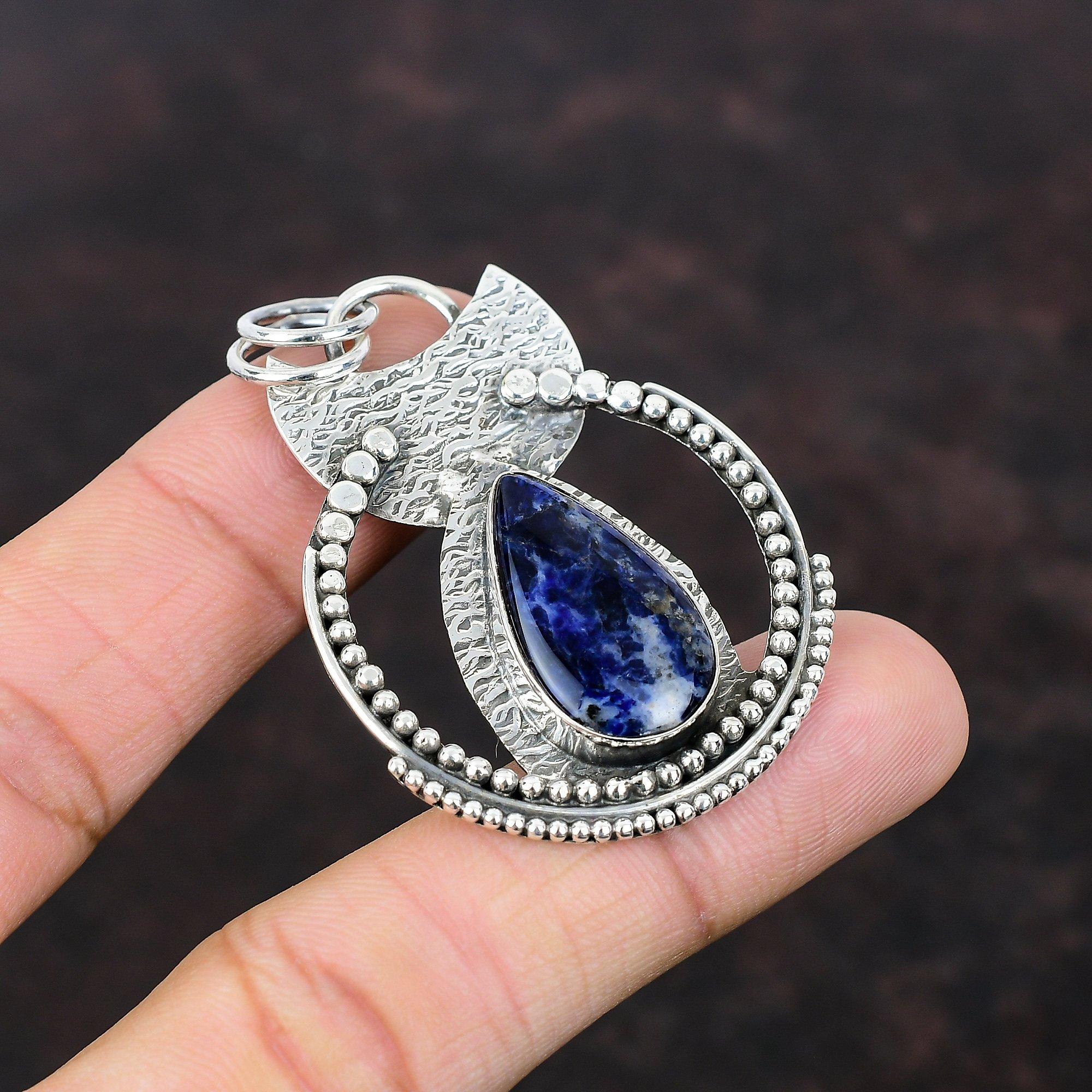 Sodalithänge Äkta ädelstenssmycken Fint hänge 925 sterlingsilverhänge Handgjorda sodalitsmycken Elegant hänge Gåva till mamma