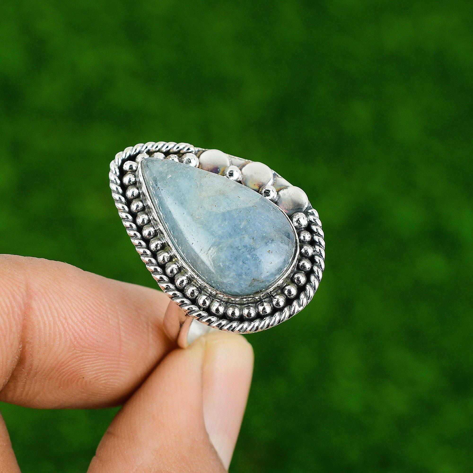 Mothers day Deal 925 Sterling Silver Aquamarine Gemstone Birthday Stackable Ring