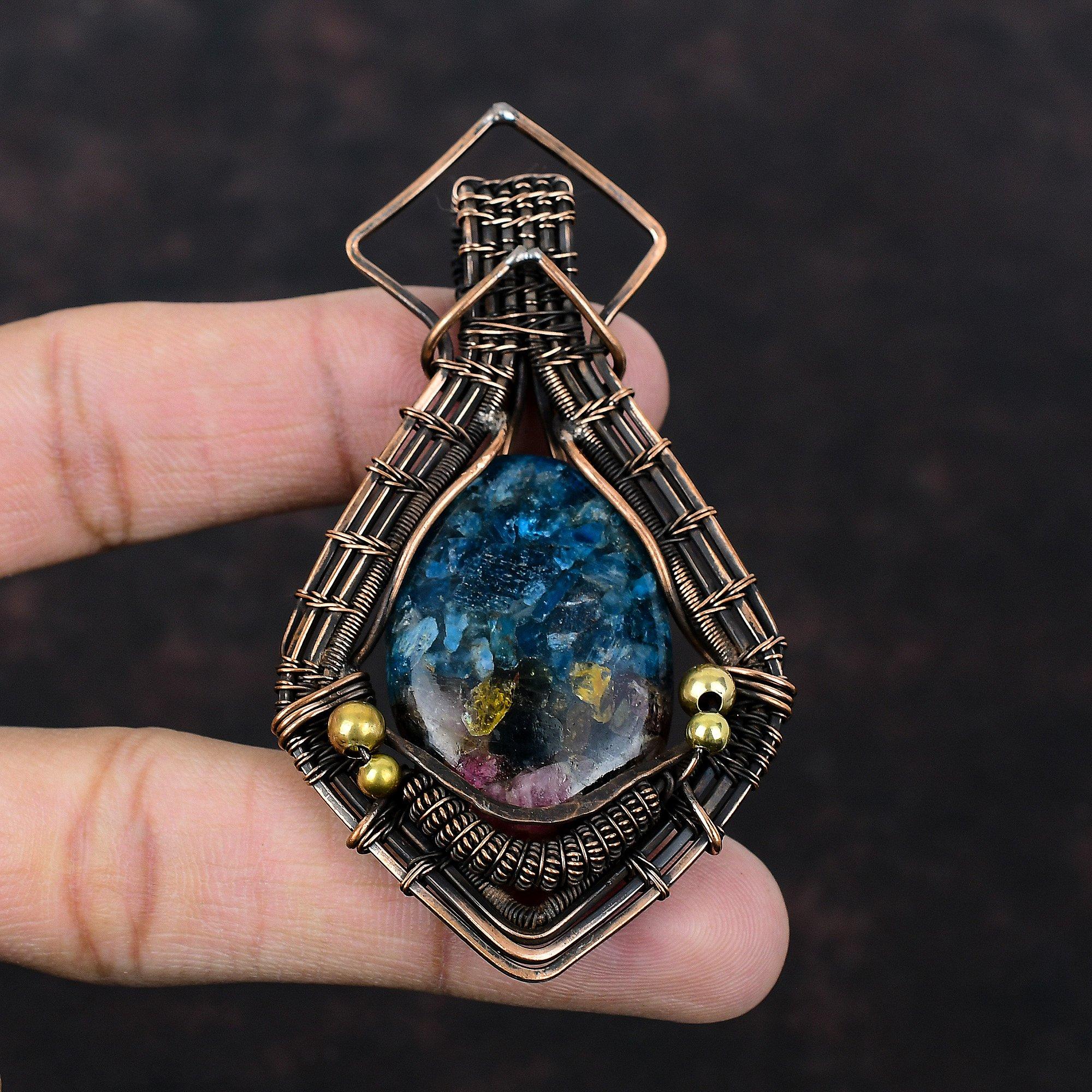 Watermelon Tourmaline Pendant Copper Wire Wrapped Pendant Copper Jewelry Handmade Pendant Genuine Gemstone Jewelry For Gift Elegant Pendant