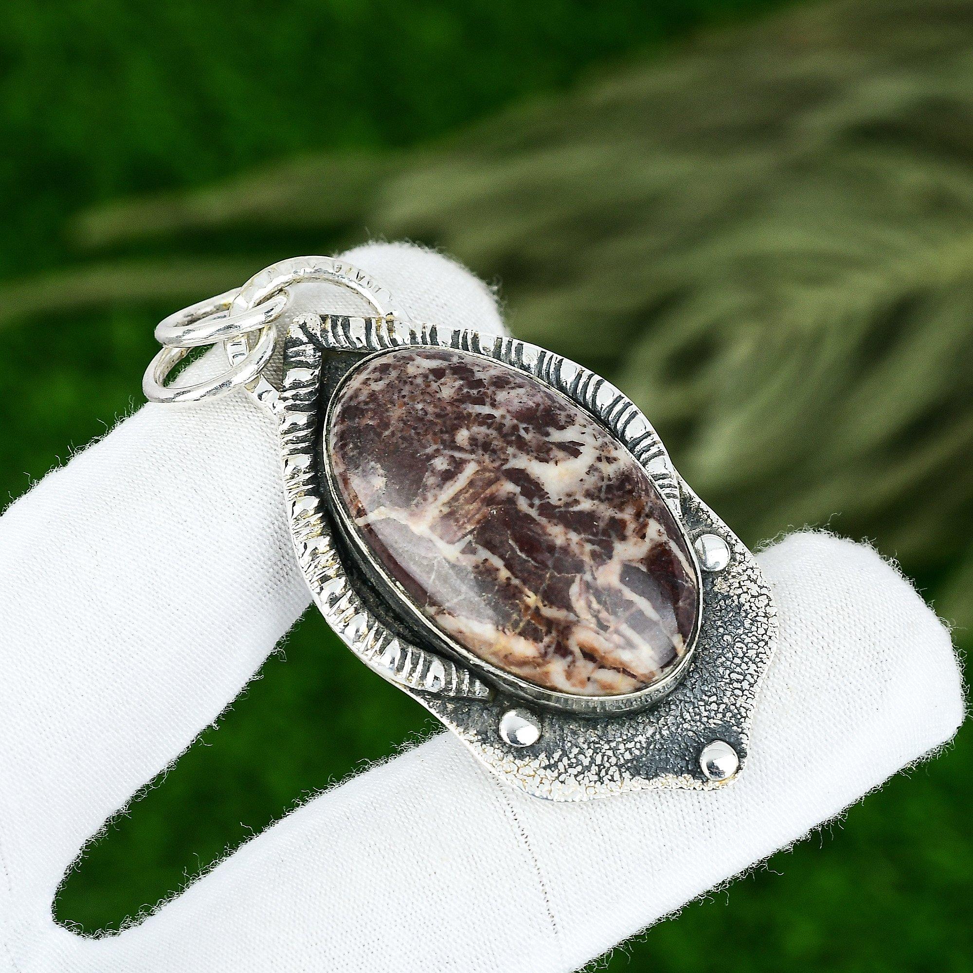 Gift For Women Pendant 925 Sterling Silver Natural Coconut Jasper Gemstone
