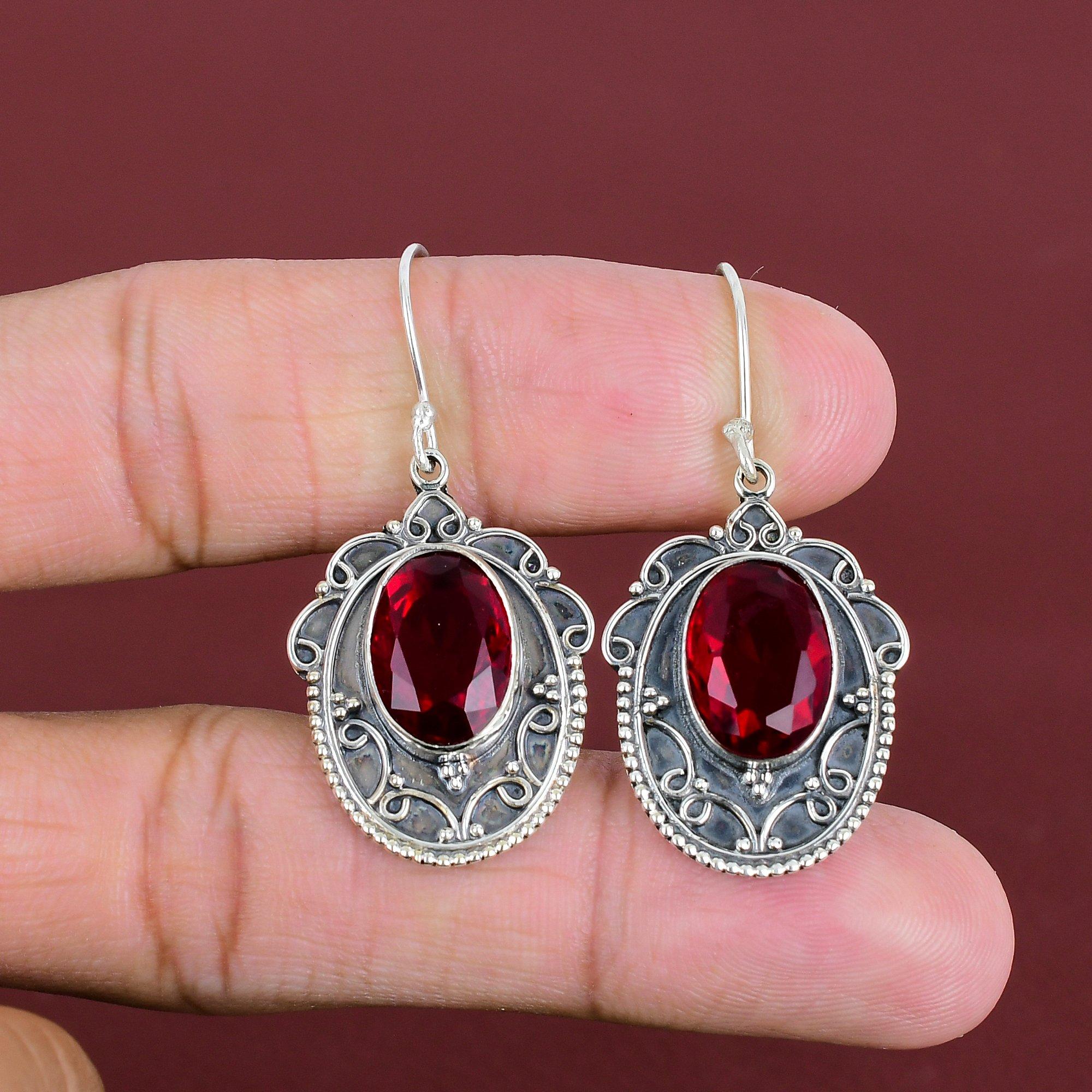 Faceted Mozambique Garnet Earring Gemstone Earrings 925 Sterling Silver Earring Healing Stone Jewelry Handmade Vintage Earring Gifts For Mom