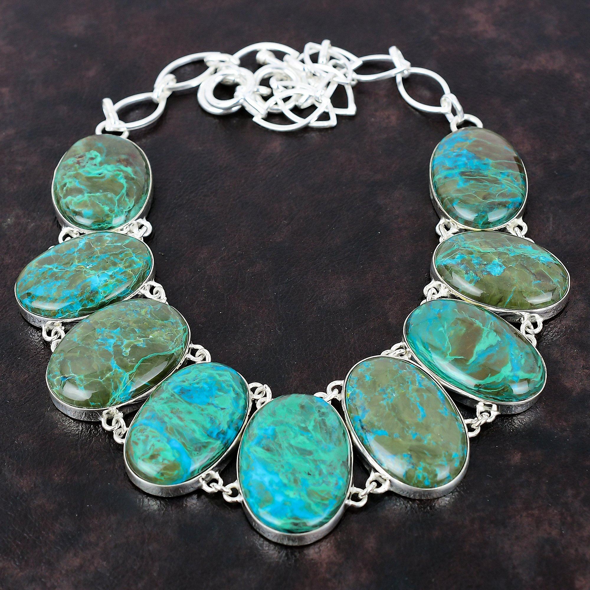 Colier Crisocola Bijuterii din pietre prețioase lucrate manual Colier din argint 925 Colier cu lanț reglabil Colier cu design recent Colier Cadou de logodnă