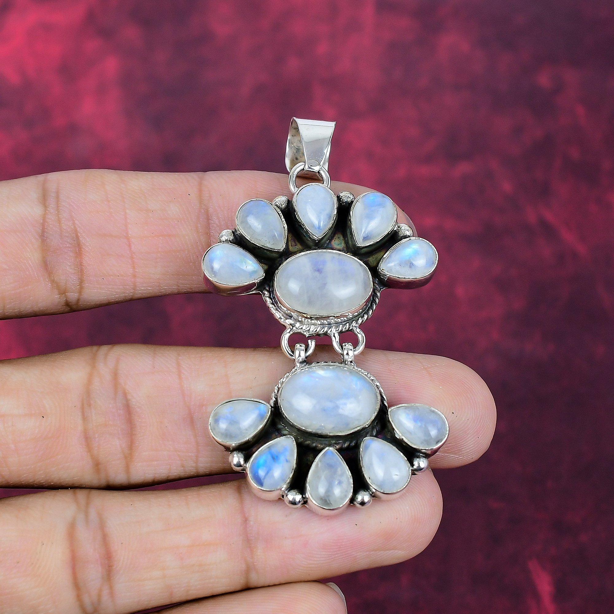 Rainbow Moonstone Pendant, Gemstone Handmade 925 Sterling Silver Jewelry Pendant For Christmas Gift