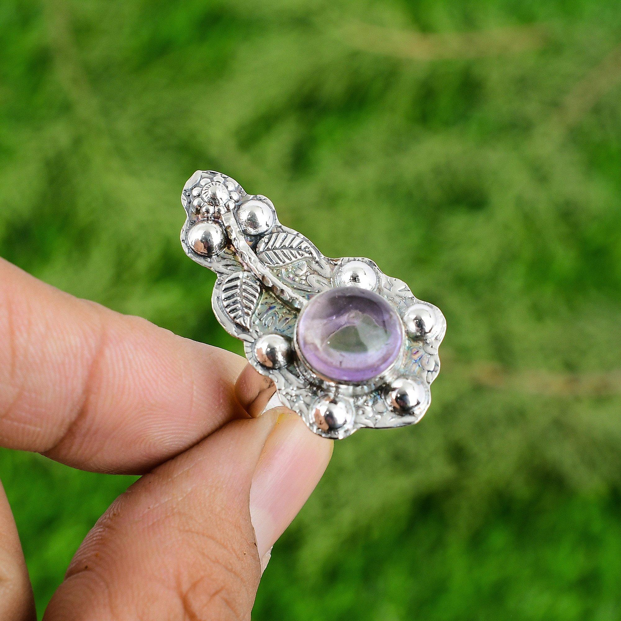 Mothers Day Deal Natural African Amethyst Statement Flower Ring Sterling Silver