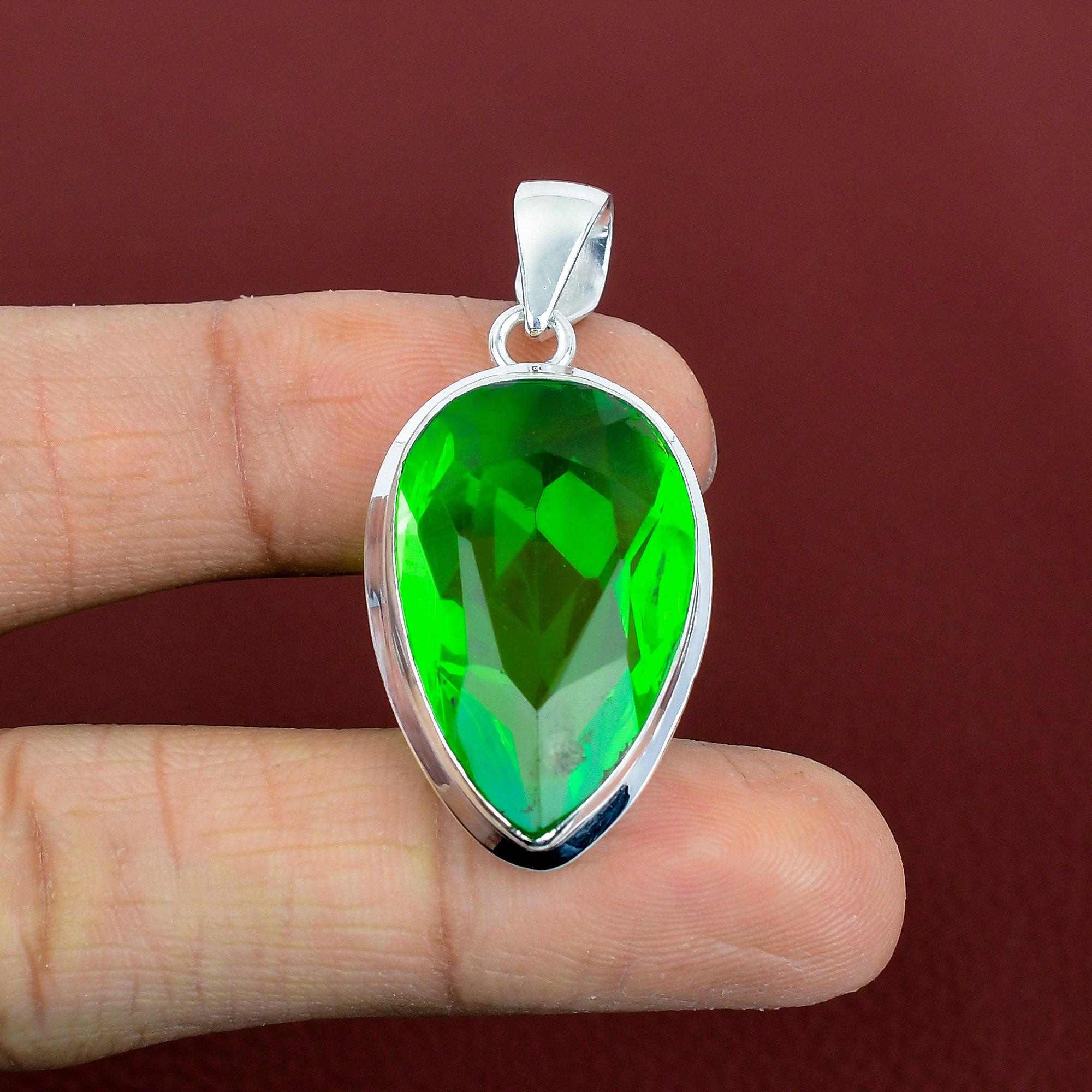 Faceted green amethyst pendant 925 sterling silver pendant handmade statement pendant gemstone pendant latest design jewelry gifts for women