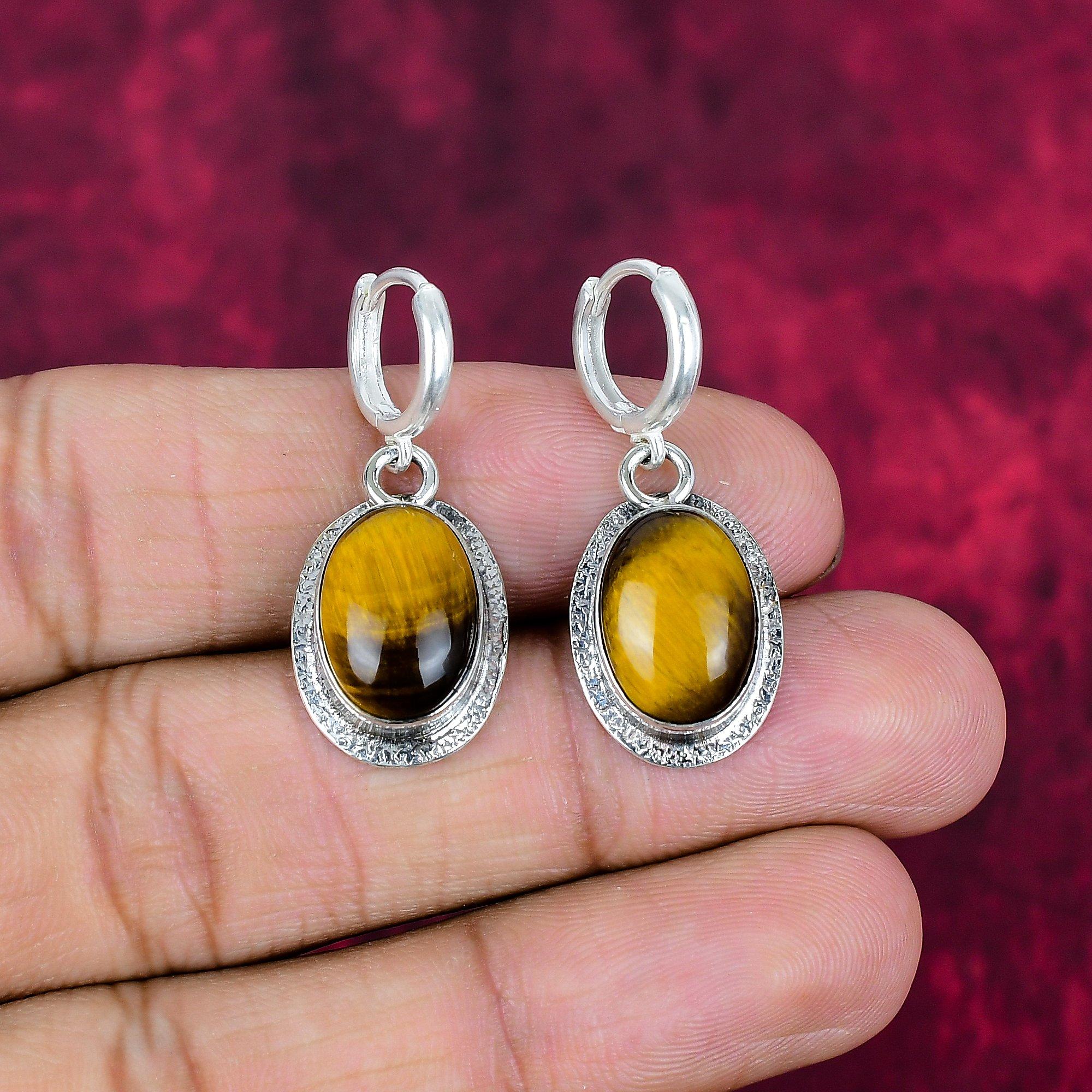 Tiger's Eye 925 solid sterling sølv øredobber, håndlagde edelsten øredobber, gave til mamma antikke smykker