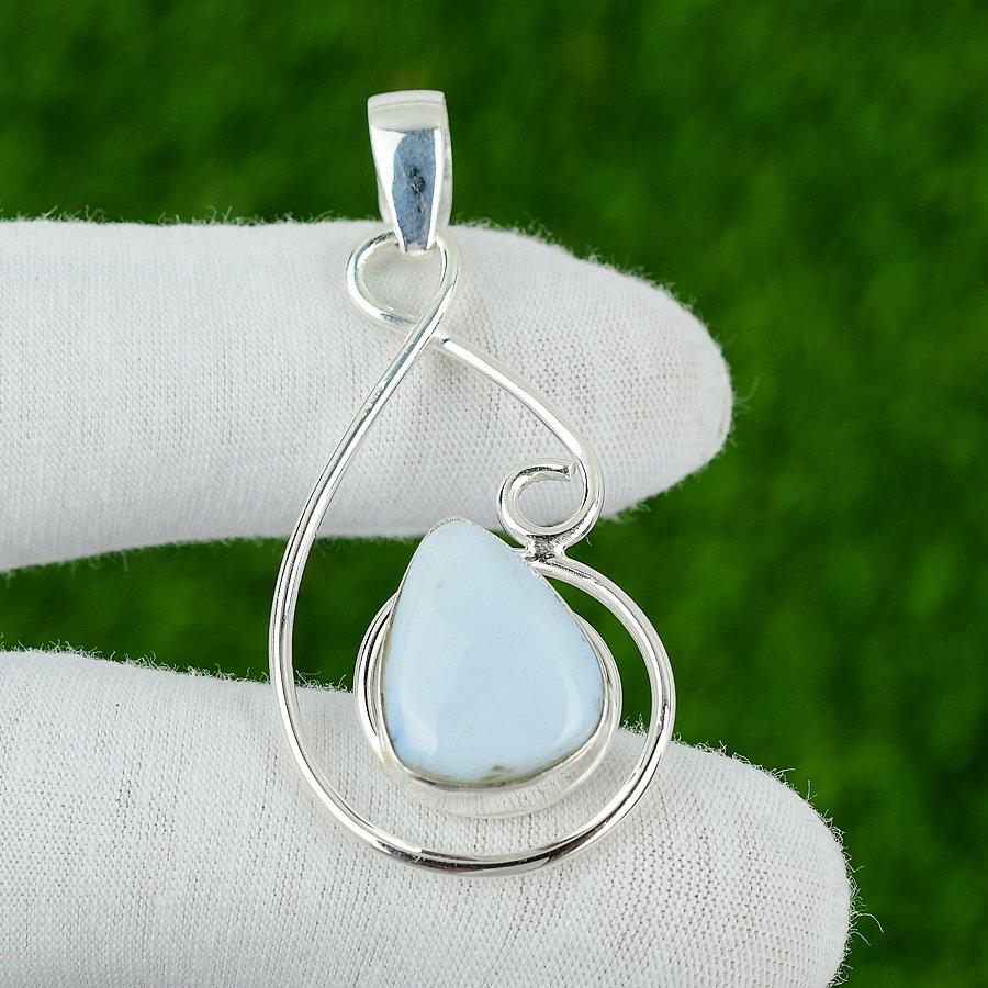 Gift For Her 925 Sterling Silver Natural Owyhee Blue Opal Gemstone Pendant