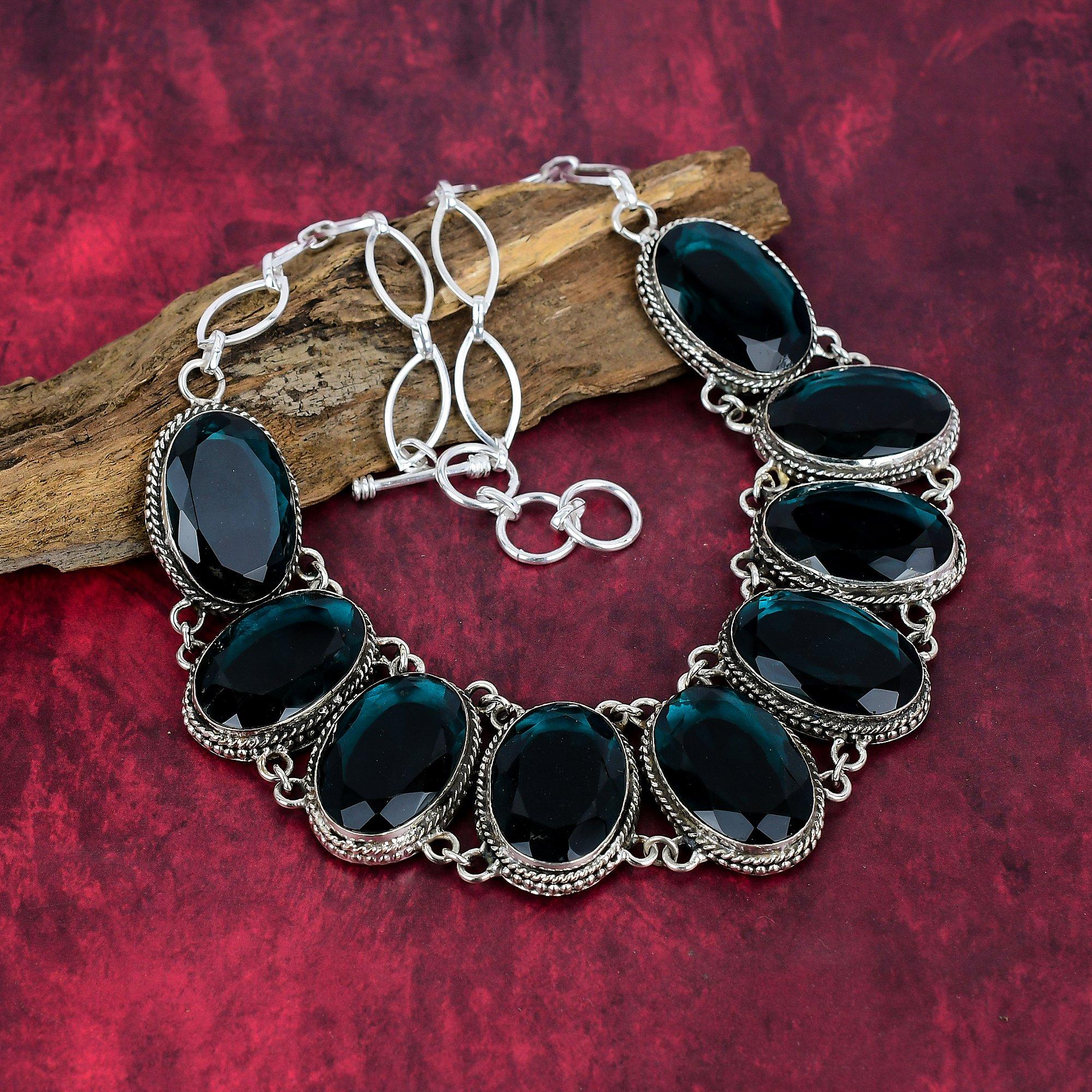 Indicolite Gemstone Necklace, 925 Solid Sterling Silver Adjustable Chain Necklace, Handmade Antique Jewelry, Gift For Mother