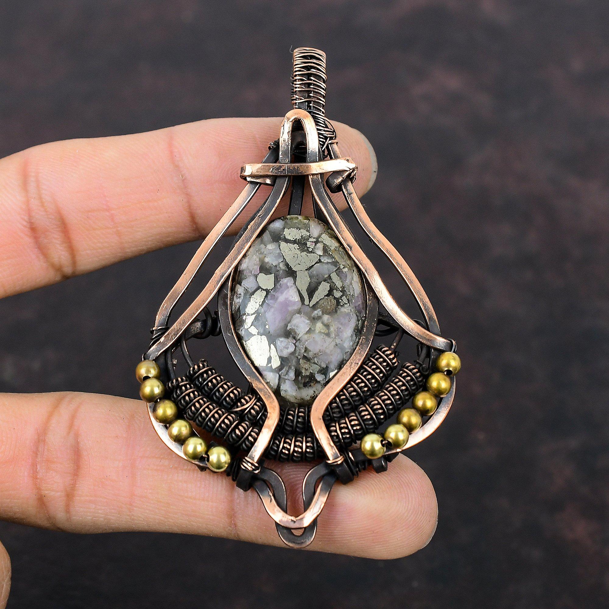 Copper Pink Opal Gemstone Pendant Copper Wire Wrapped Pendant Handmade Brand New Pendant Copper Wire Wrap Jewelry Women Pendant Gift For Mom