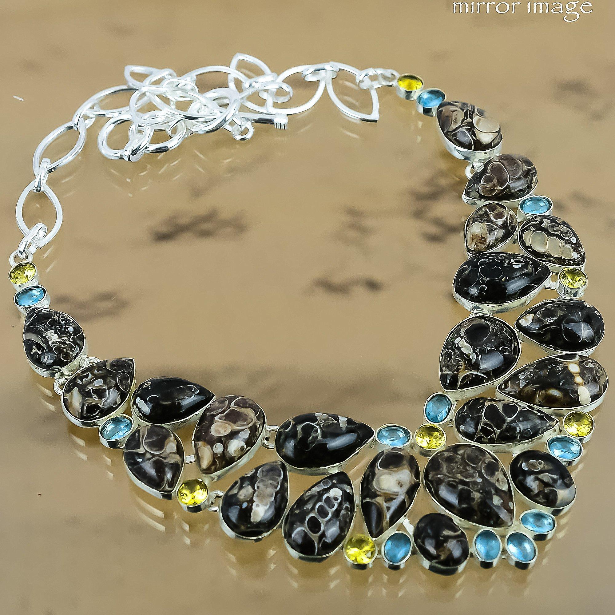 Gift For Her Natural Turritella Agate Chain Adjustable Necklace 925 Silver