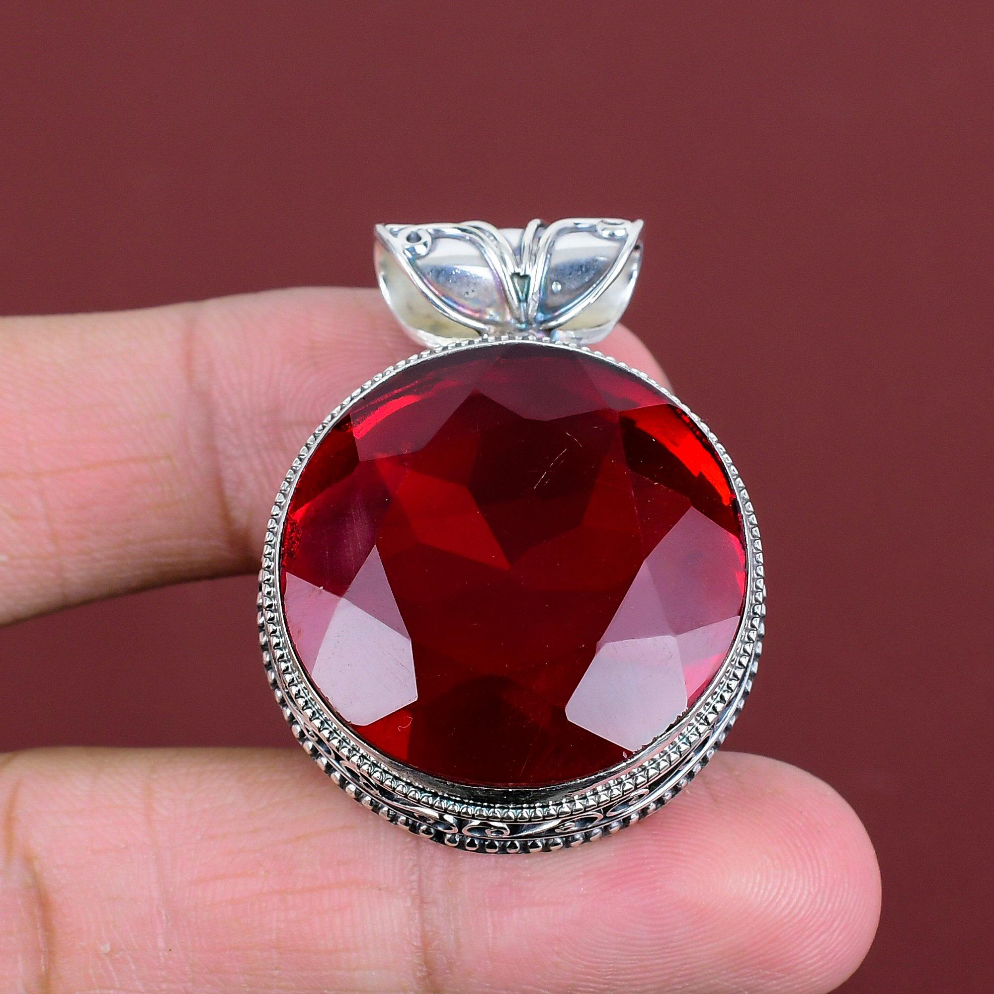 Faceted mozambique garnet pendant natural gemstone pendant 925 sterling silver pendant handmade jewelry vintage design pendant gifts for her