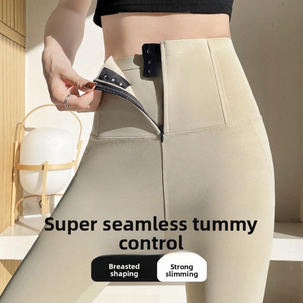 Women Zipper Tummy Control Shark Pants, Fleece Lined High Waist Butt Lifting Skinny Leggings for Autumn Winter Outdoor Wear