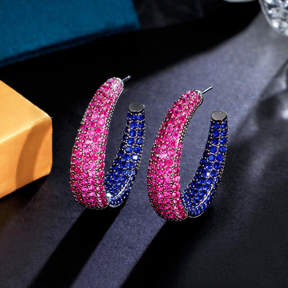 CMM Luxury Red Blue Cubic Zirconia Pave Big Round Circle Hoop Earring Engagement Party Jewelry Gift for Women