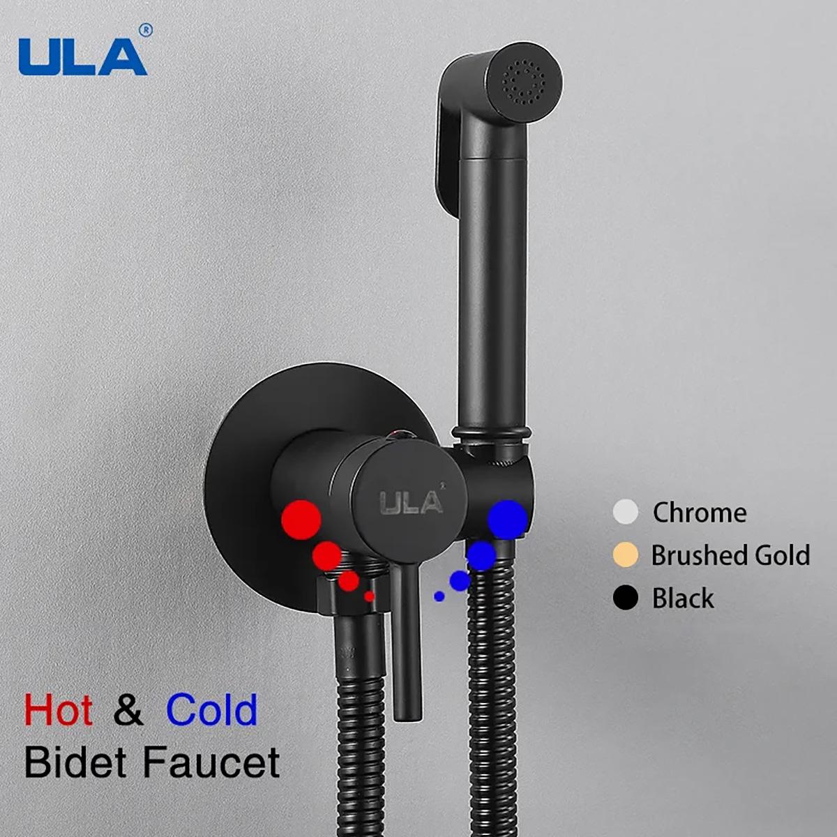 ULA Svart Bidet Kran Toalett Bidet Sprøyte Messing Toalett Bidet Kran Hygienisk Dusj Varmt Kaldt Vann Toalett Kraner