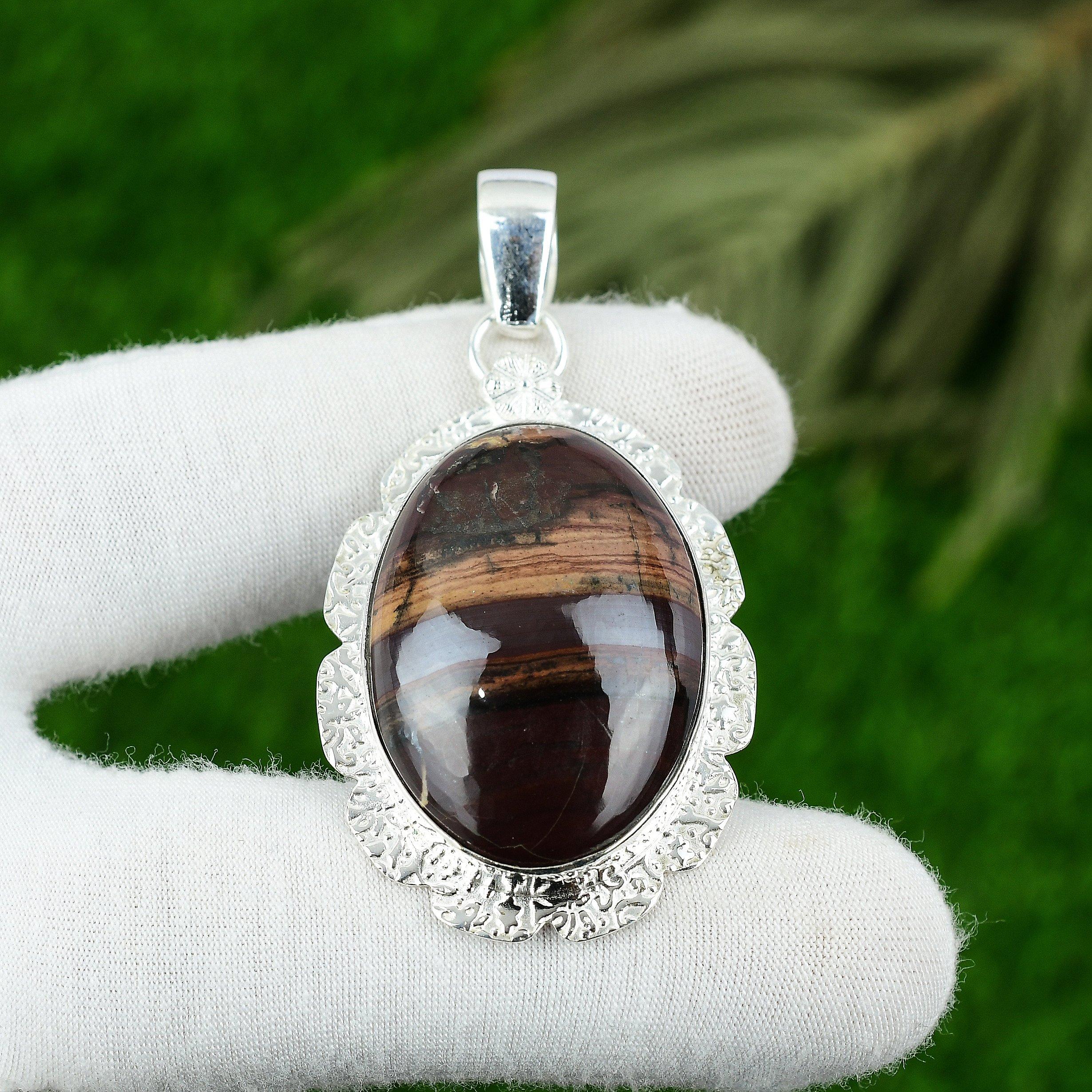 Mothers Day Deal 925 Silver Natural Red Snakeskin Jasper Ethnic Pendant Jewelry