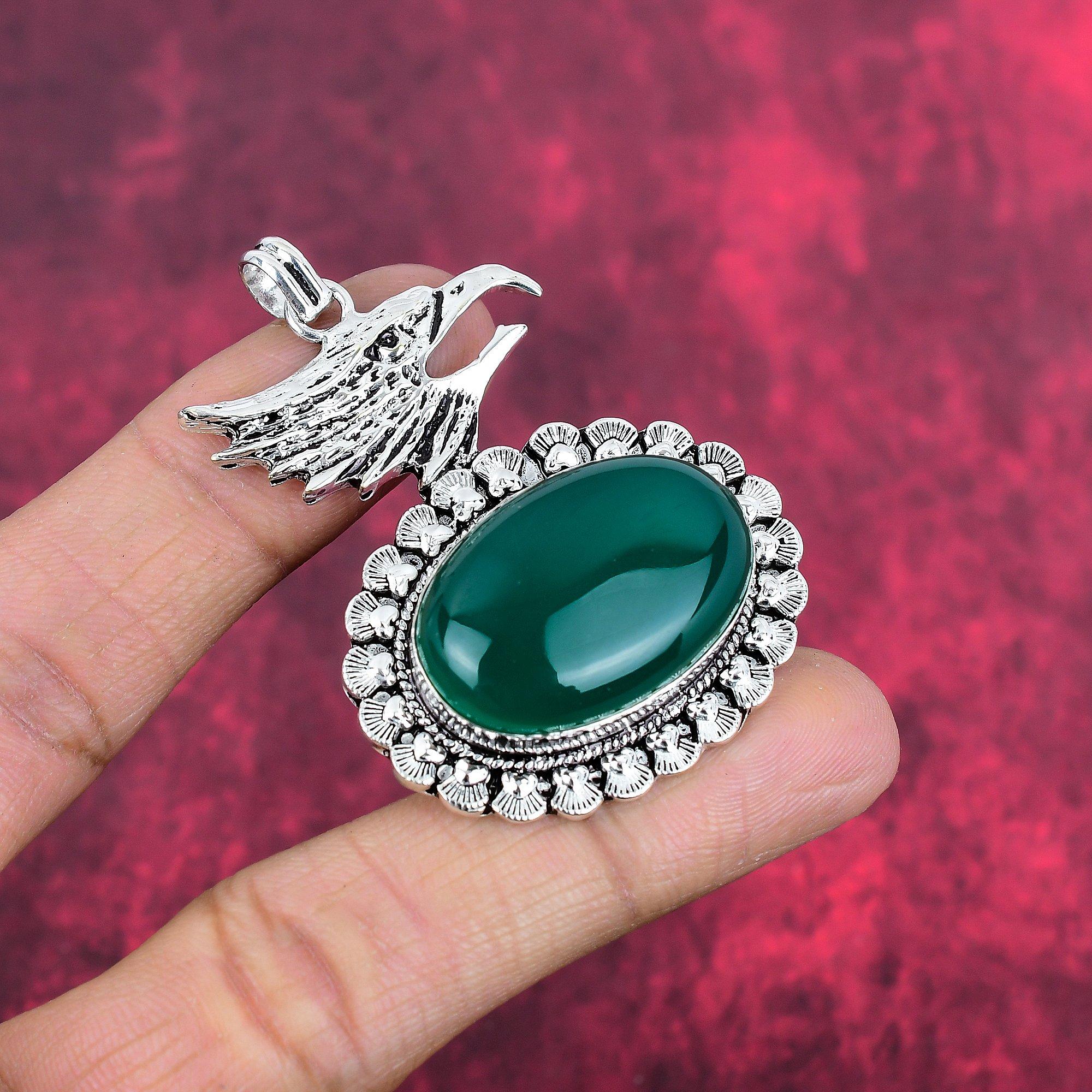 Μενταγιόν Green Onyx Χειροποίητο κόσμημα πολύτιμων λίθων, 925 μενταγιόν από ασήμι 925 Μοναδικό σχέδιο κοσμήματα