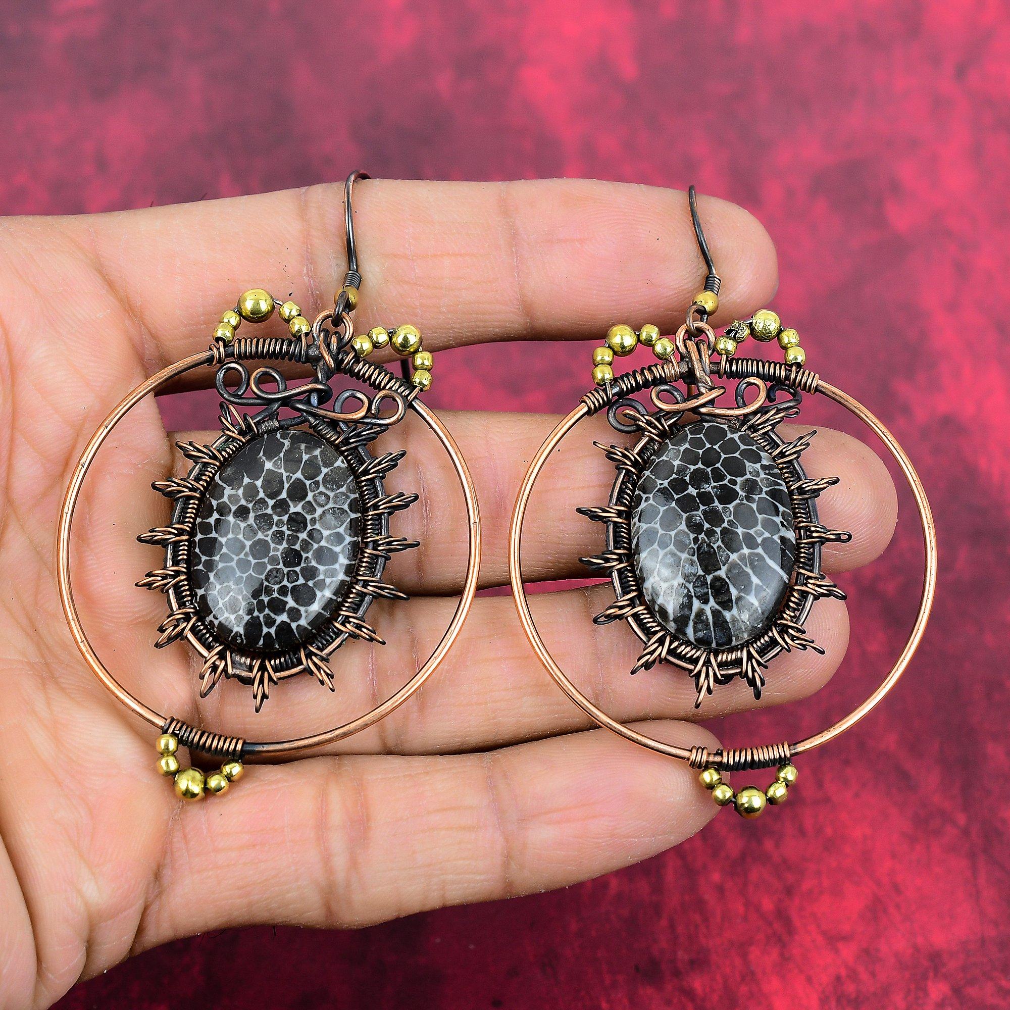 Stingray Coral Earring Copper Wire Wrapped Earring Genuine Gemstone Jewelry Handmade Brand New Earring Copper Wire Jewelry Gifts for Mother