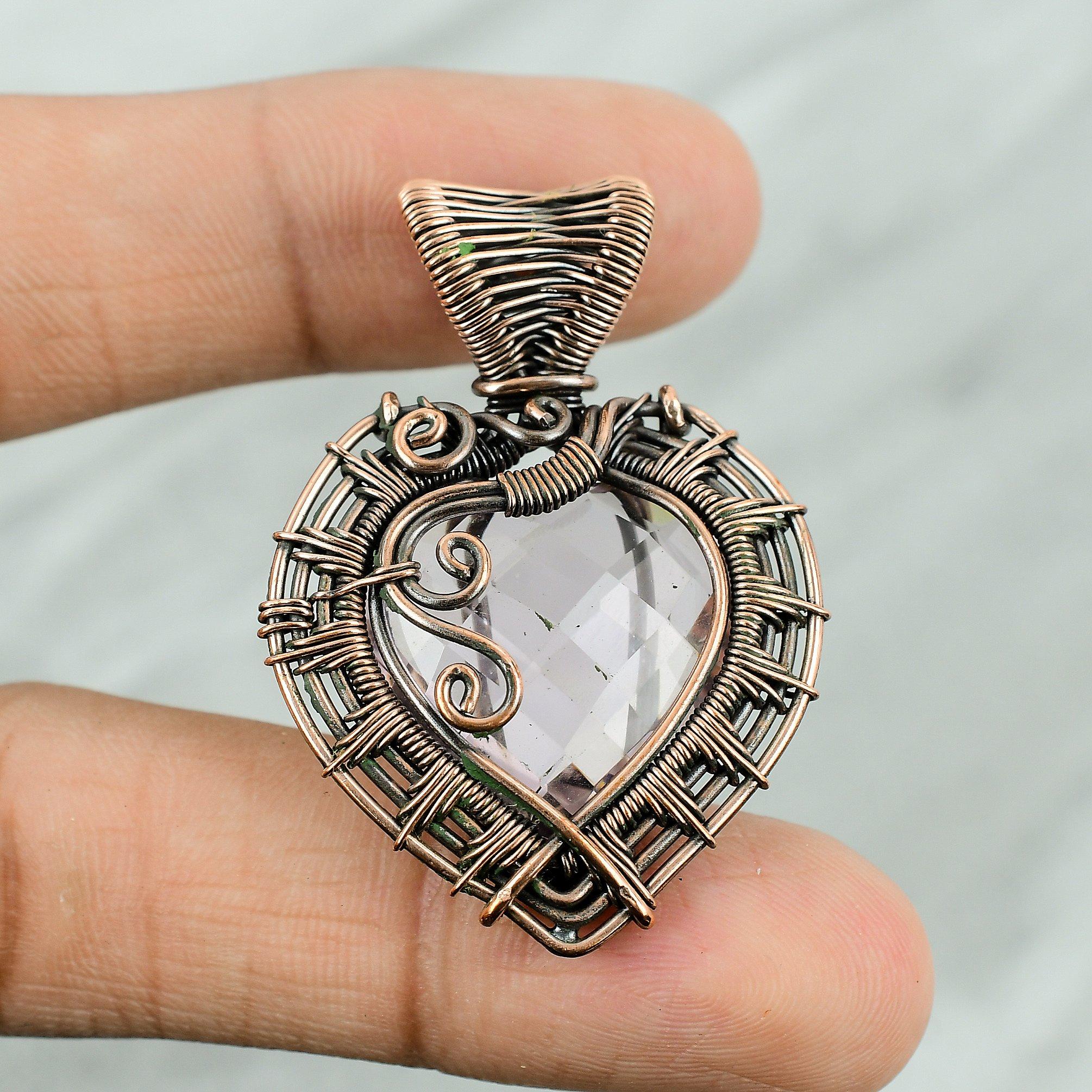 Pink Kunzite Copper Pendant Copper Wire Wrapped Jewelry Kunzite Gemstone Handmade Pendant Heart Stone Pendant Copper Jewelry Gift For Mother