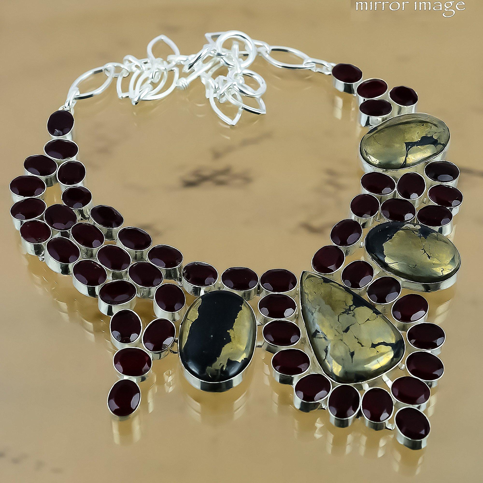 Gift For Her 925 Silver Natural Pyrite Gemstone Chain Adjustable Necklace