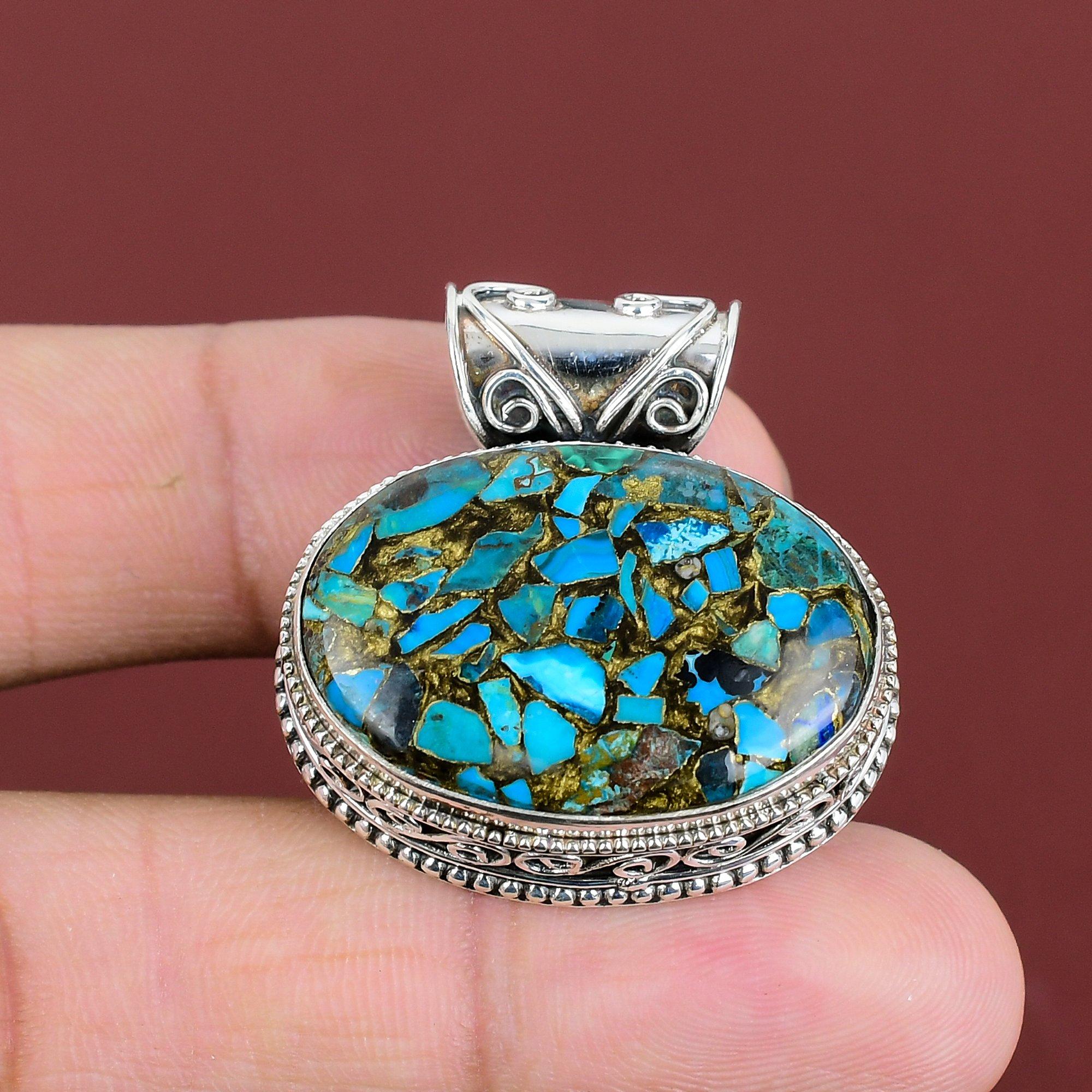 Copper Chrysocolla Pendant 925 Sterling Silver Pendant Handmade Gemstone Pendant Vintage Jewelry Gifts For Her Unique Pendant Silver Jewelry