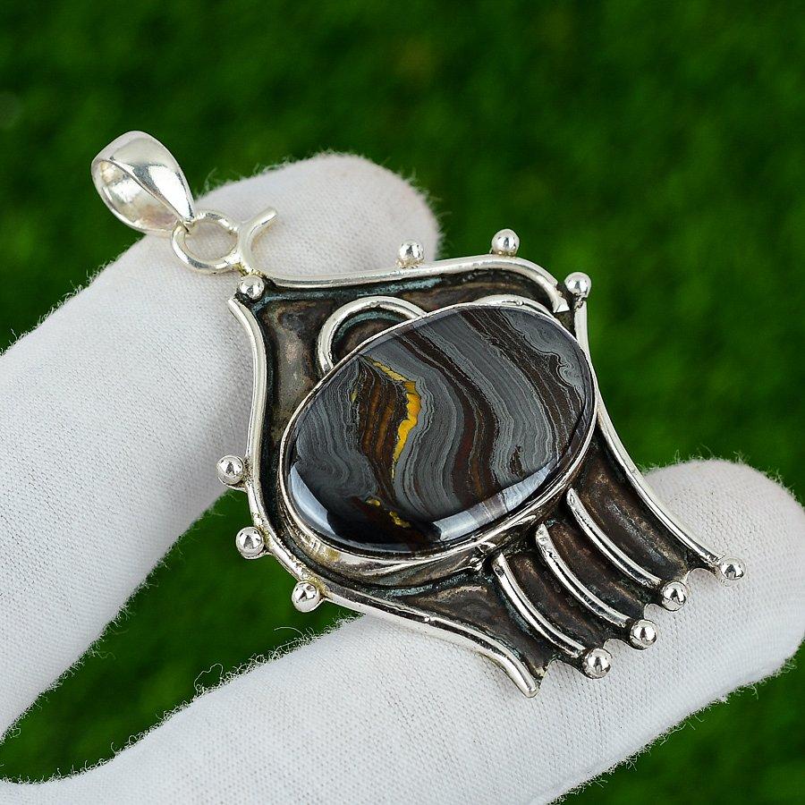 Gift For Her 925 Sterling Silver Natural Iron Tiger Eye Gemstone Jewelry Pendant