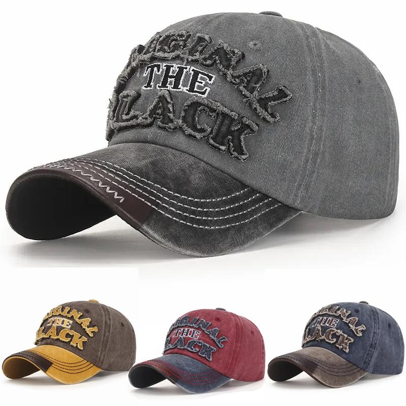 Cotton Outdoor Sports Baseball Cap Embroidery Patch Black Letter Sunscreen Sunshade Hat for Spring and Autumn