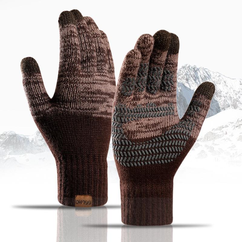 Luvas de tricô de inverno plus size masculinas outono e inverno com forro de lã combinando com cores offset touch screen luvas quentes