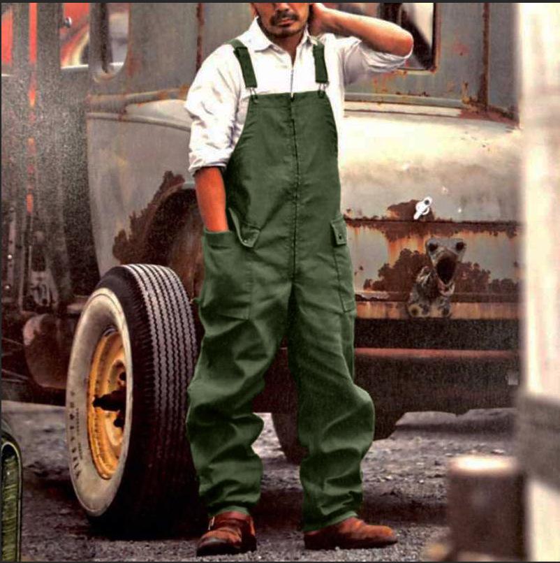 Men's Solid Color Loose Large Size Casual Work Strap Jumpsuit
