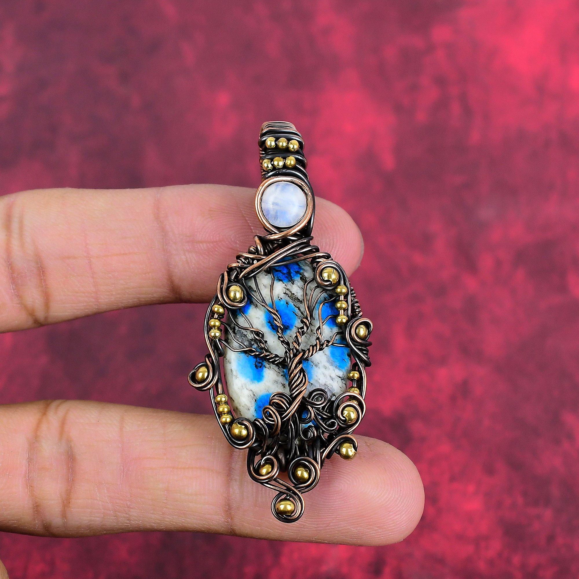Tree of life k2 jasper pendant copper wire wrapped gemstone pendant handmade jewelry rainbow moonstone pendant wedding gifts copper jewelry
