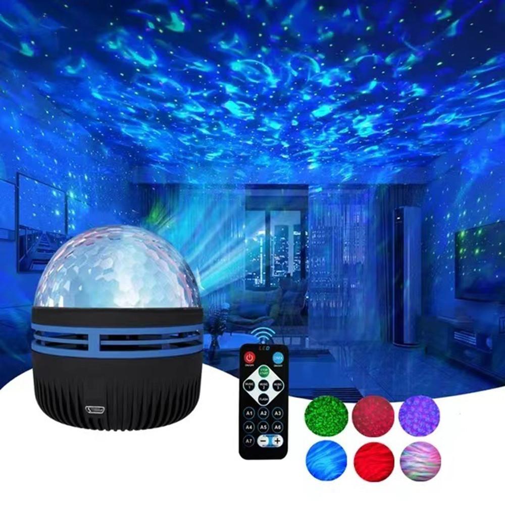 5V USB Water Wave Starry Sky Projector Light RGB Starry Sky Lamp with Remote Control & Rotation for Bedroom Holiday Home Decoration