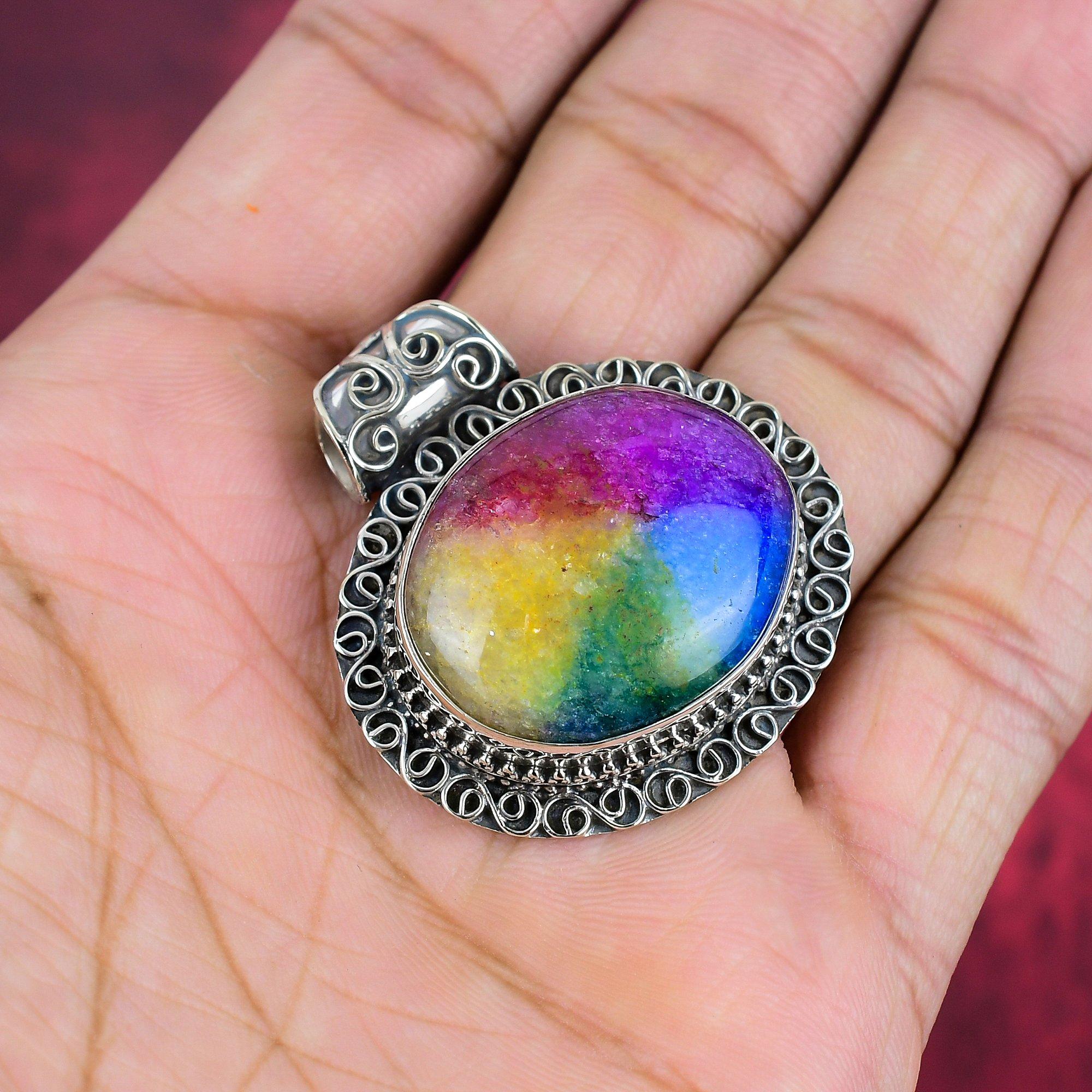 Rainbow Solar Quartz Pendant, 925 Sterling Silver Pendant Jewelry, Handmade Pendant Gemstone Jewelry For Thanksgiving