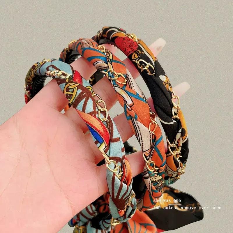 Long Colorful Printed Ribbon Headband for Women Fashion Ribbon Braided HairTied Hairband Headwear Female Hair Accessories